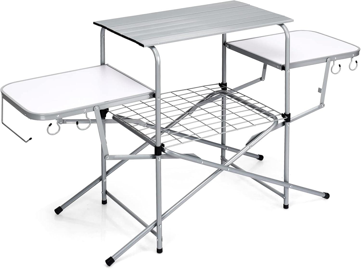 image:imageGiantex Folding Grill Table with 26 Main Tabletop Portable Aluminum Camping Table Carrying Bag Quick Setup Outdoor Camping Kitchen Food Prep Station for Picnic Tailgating RVing Backyard