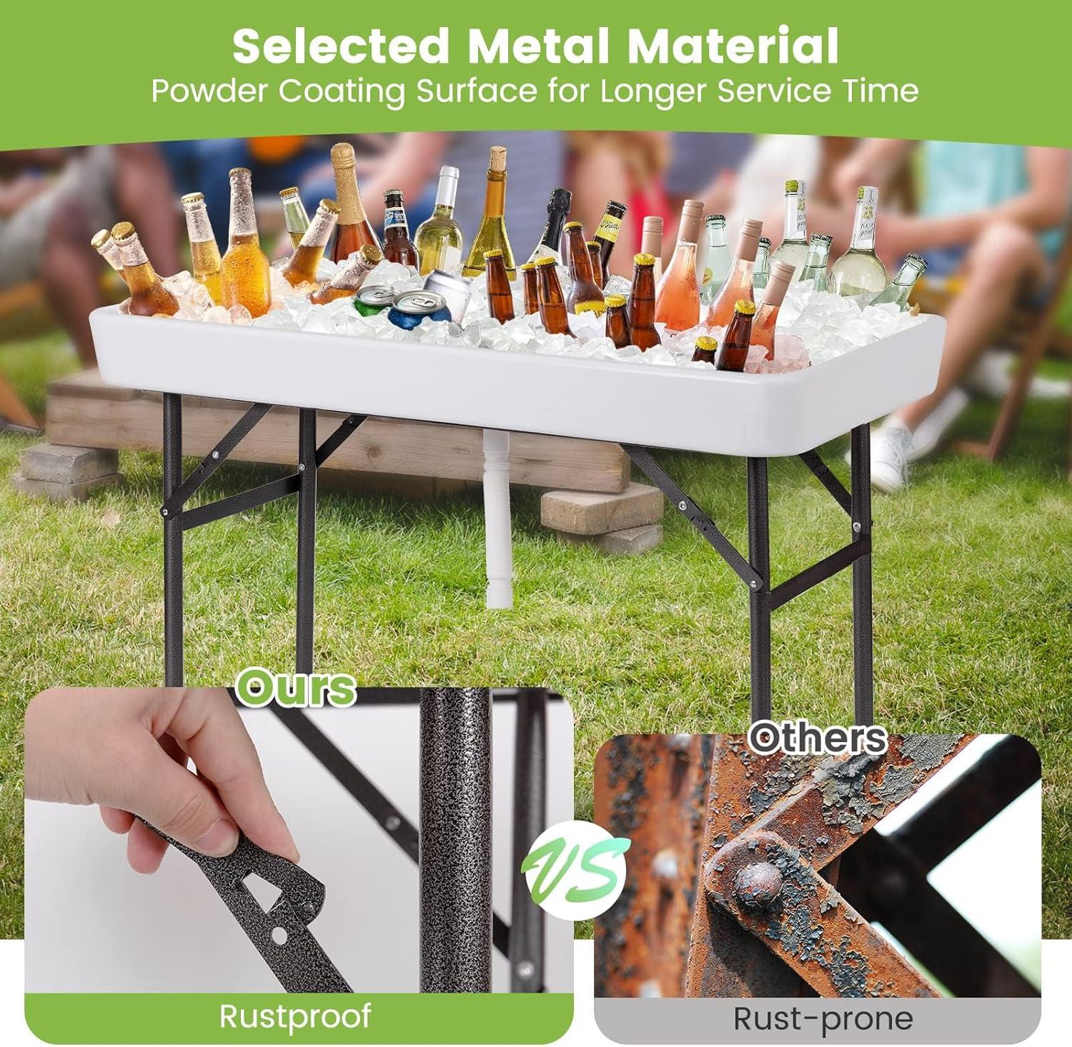 image:imageGiantex Folding Ice Table with Drain 4 ft Portable Cooler with Removable Skirt No Assembly Fill and Chill Table for Food Drink Beverage Foldable Party Ice Bin for Camping BBQ Outdoor WhiteWhite