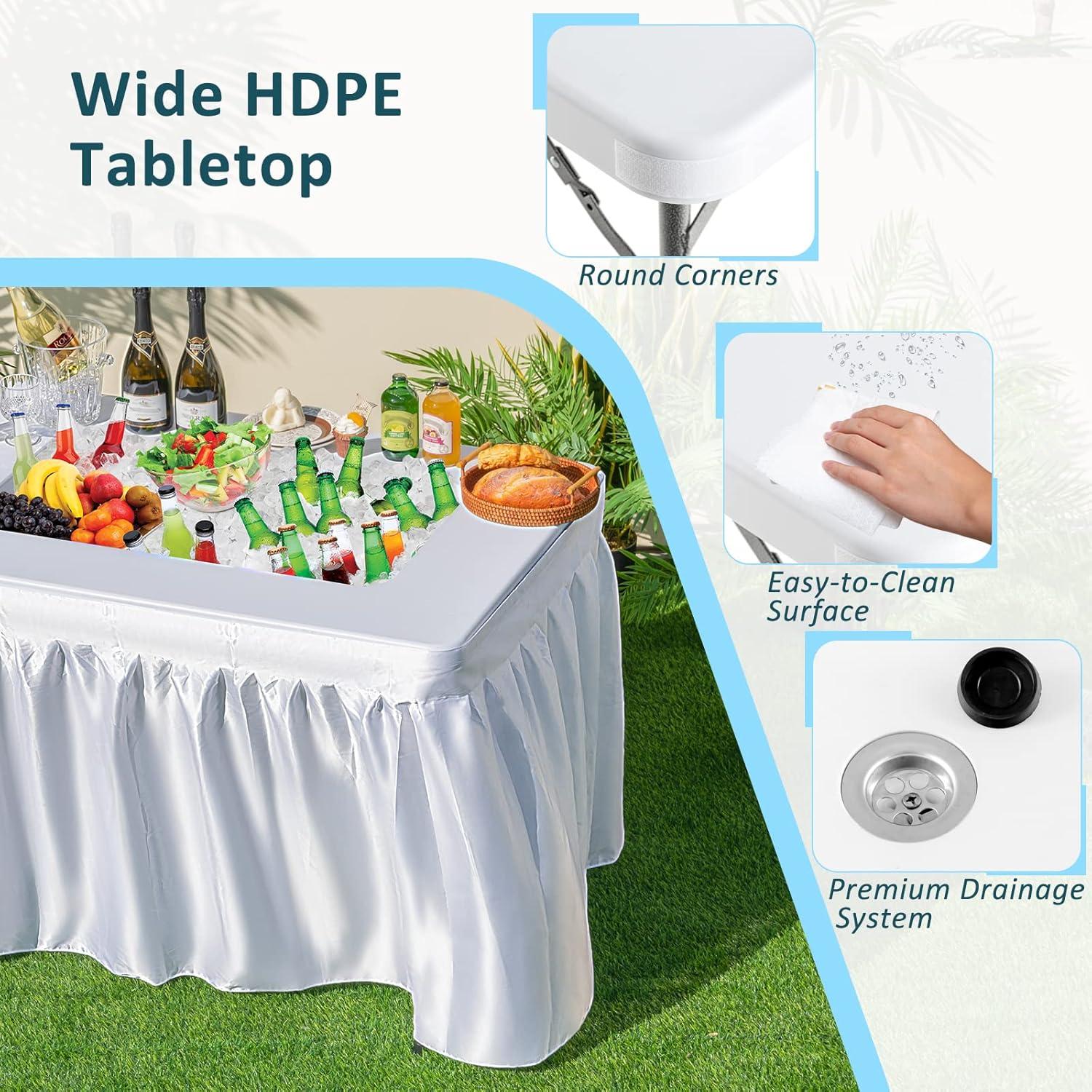 image:imageGiantex Folding Ice Table with Drain 4 ft Portable Cooler with Removable Skirt No Assembly Fill and Chill Table for Food Drink Beverage Foldable Party Ice Bin for Camping BBQ Outdoor WhiteWhite
