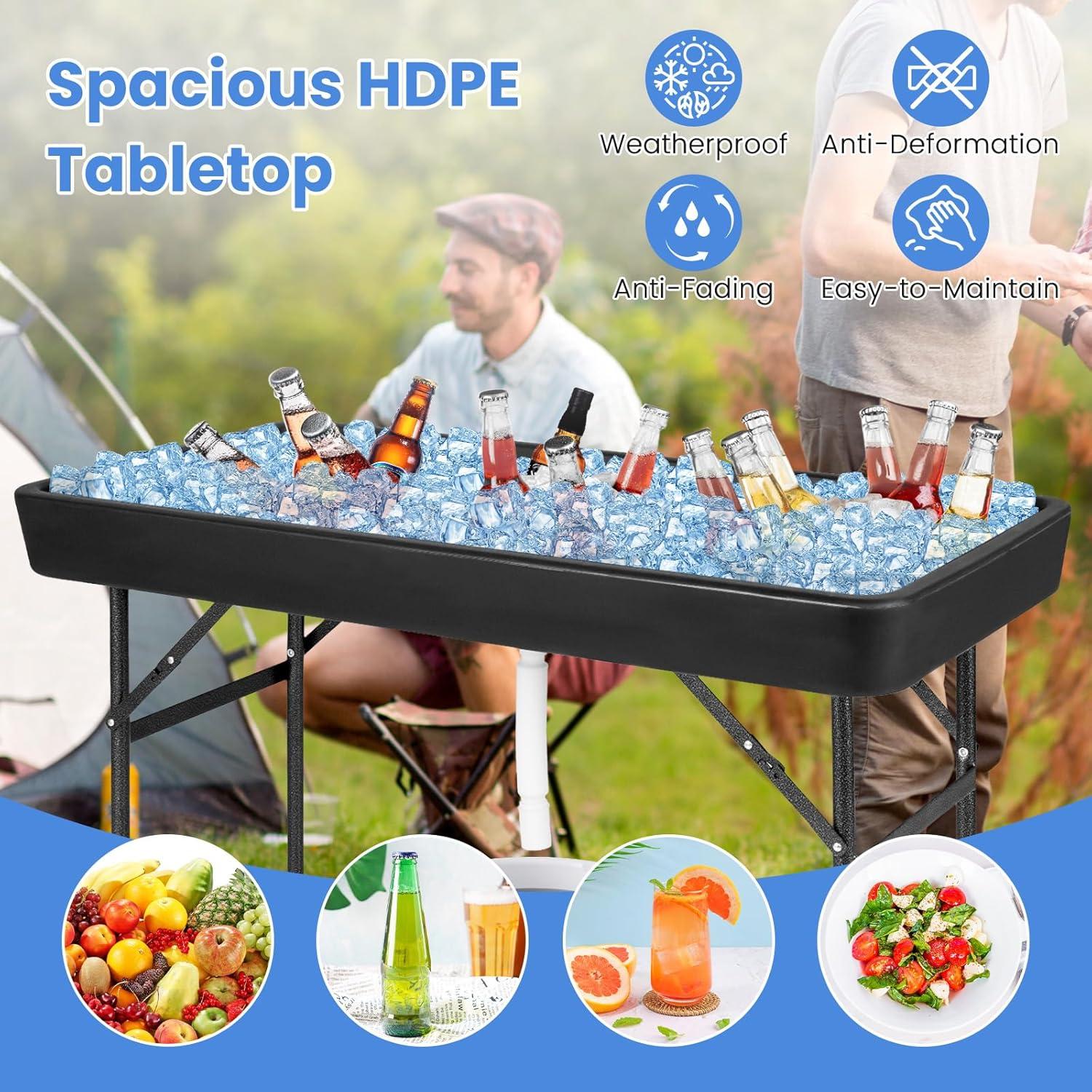 image:imageGiantex Folding Ice Table with Drain 4 ft Portable Cooler with Removable Skirt No Assembly Fill and Chill Table for Food Drink Beverage Foldable Party Ice Bin for Camping BBQ Outdoor WhiteBlack