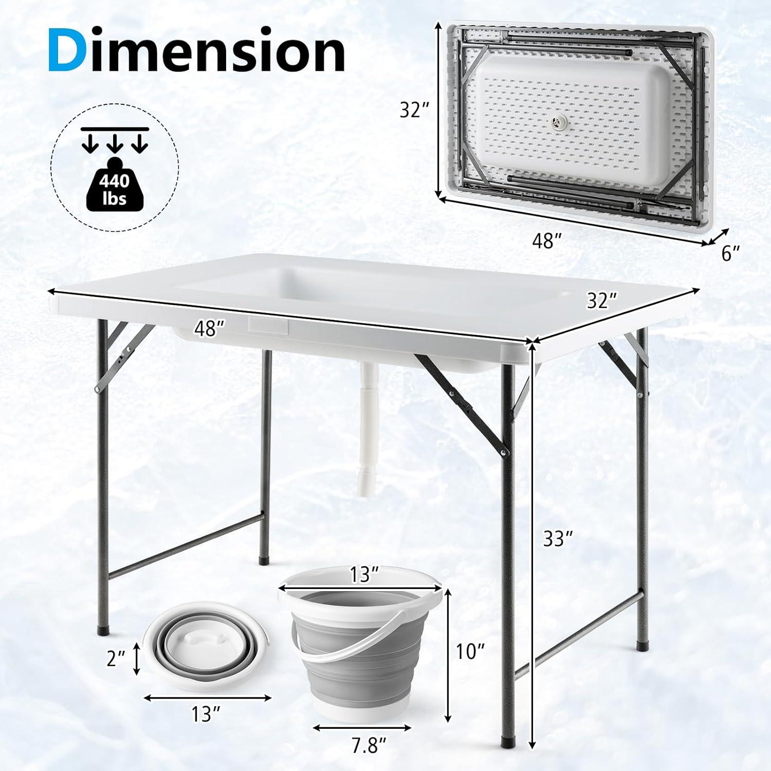 image:imageGiantex Folding Ice Table with Drain 4 ft Portable Cooler with Removable Skirt No Assembly Fill and Chill Table for Food Drink Beverage Foldable Party Ice Bin for Camping BBQ Outdoor WhiteWhite