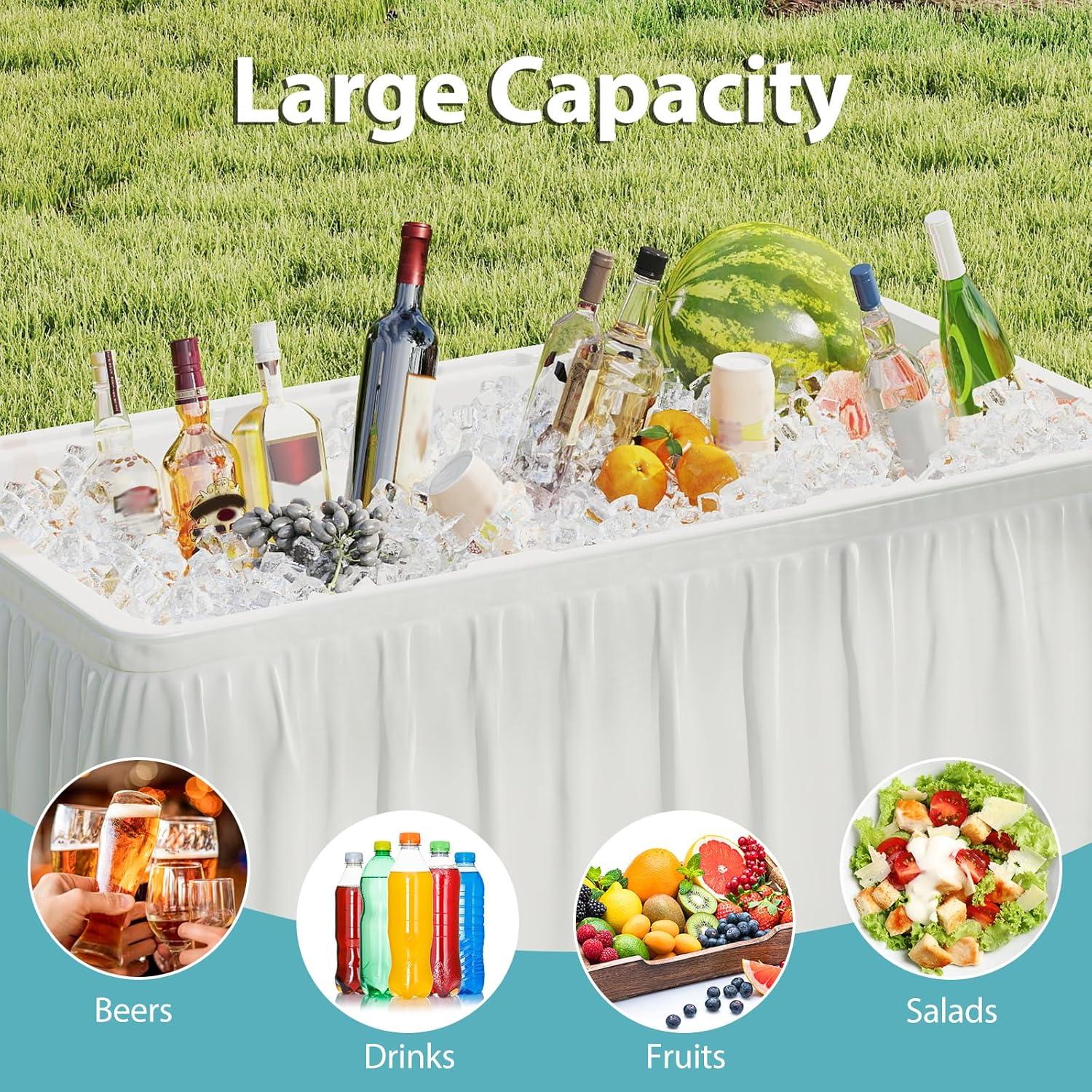 image:imageGiantex Folding Ice Table with Drain 4 ft Portable Cooler with Removable Skirt No Assembly Fill and Chill Table for Food Drink Beverage Foldable Party Ice Bin for Camping BBQ Outdoor WhiteWhite
