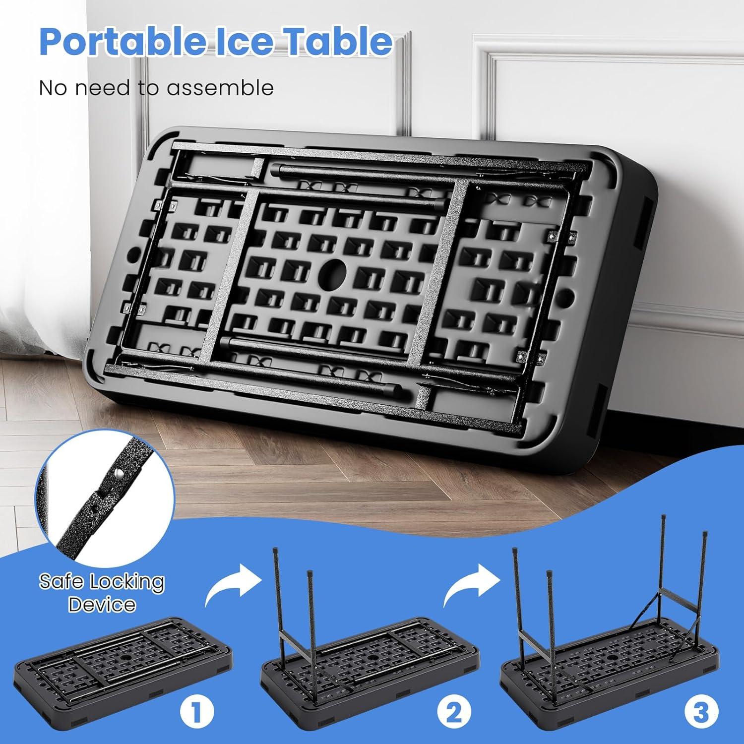 image:imageGiantex Folding Ice Table with Drain 4 ft Portable Cooler with Removable Skirt No Assembly Fill and Chill Table for Food Drink Beverage Foldable Party Ice Bin for Camping BBQ Outdoor WhiteBlack