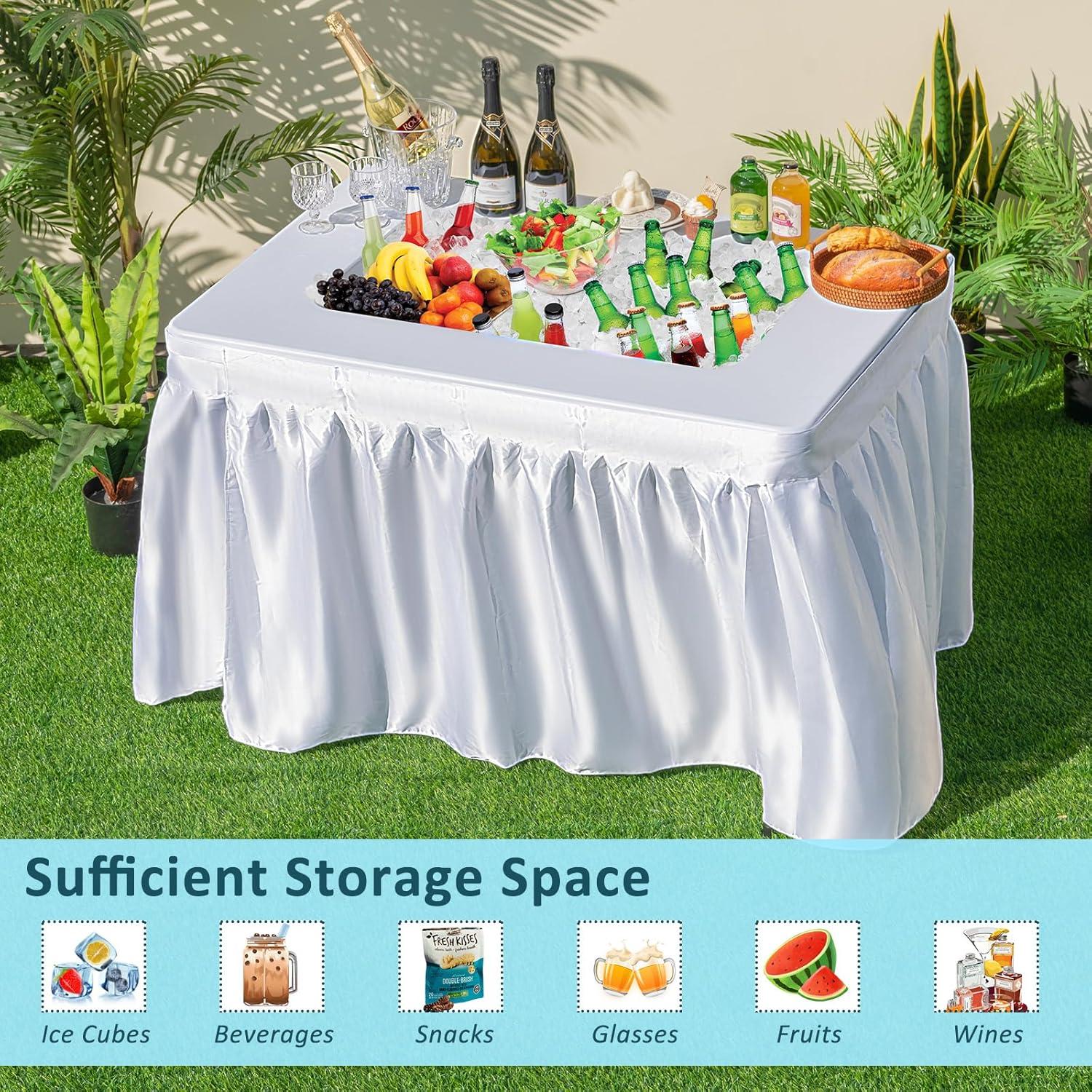 image:imageGiantex Folding Ice Table with Drain 4 ft Portable Cooler with Removable Skirt No Assembly Fill and Chill Table for Food Drink Beverage Foldable Party Ice Bin for Camping BBQ Outdoor WhiteWhite