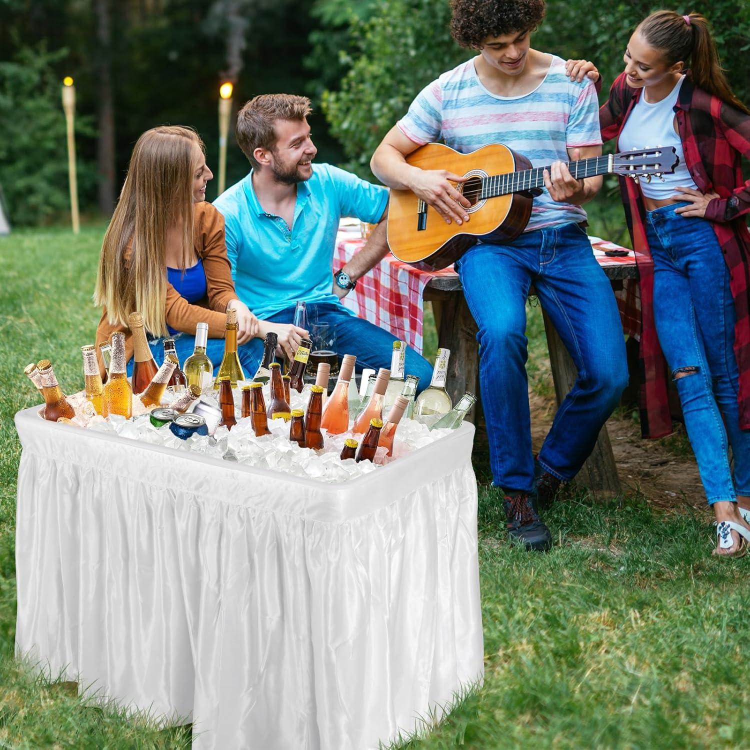 image:imageGiantex Folding Ice Table with Drain 4 ft Portable Cooler with Removable Skirt No Assembly Fill and Chill Table for Food Drink Beverage Foldable Party Ice Bin for Camping BBQ Outdoor WhiteWhite