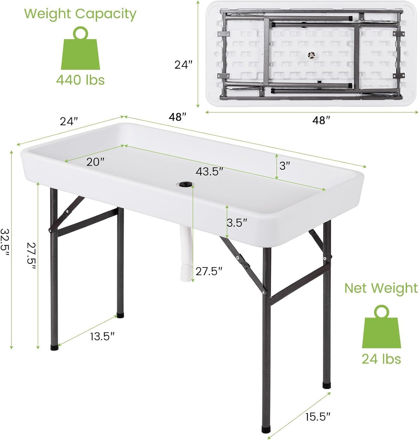 image:imageGiantex Folding Ice Table with Drain 4 ft Portable Cooler with Removable Skirt No Assembly Fill and Chill Table for Food Drink Beverage Foldable Party Ice Bin for Camping BBQ Outdoor WhiteWhite