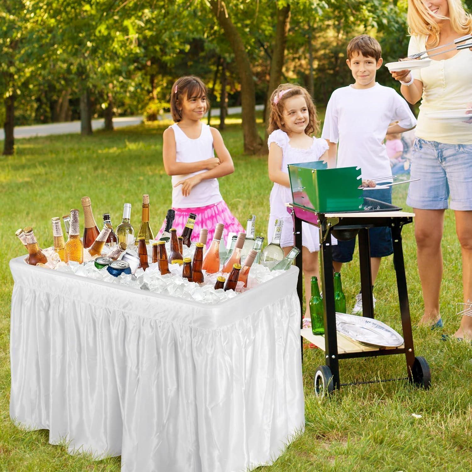 image:imageGiantex Folding Ice Table with Drain 4 ft Portable Cooler with Removable Skirt No Assembly Fill and Chill Table for Food Drink Beverage Foldable Party Ice Bin for Camping BBQ Outdoor WhiteWhite