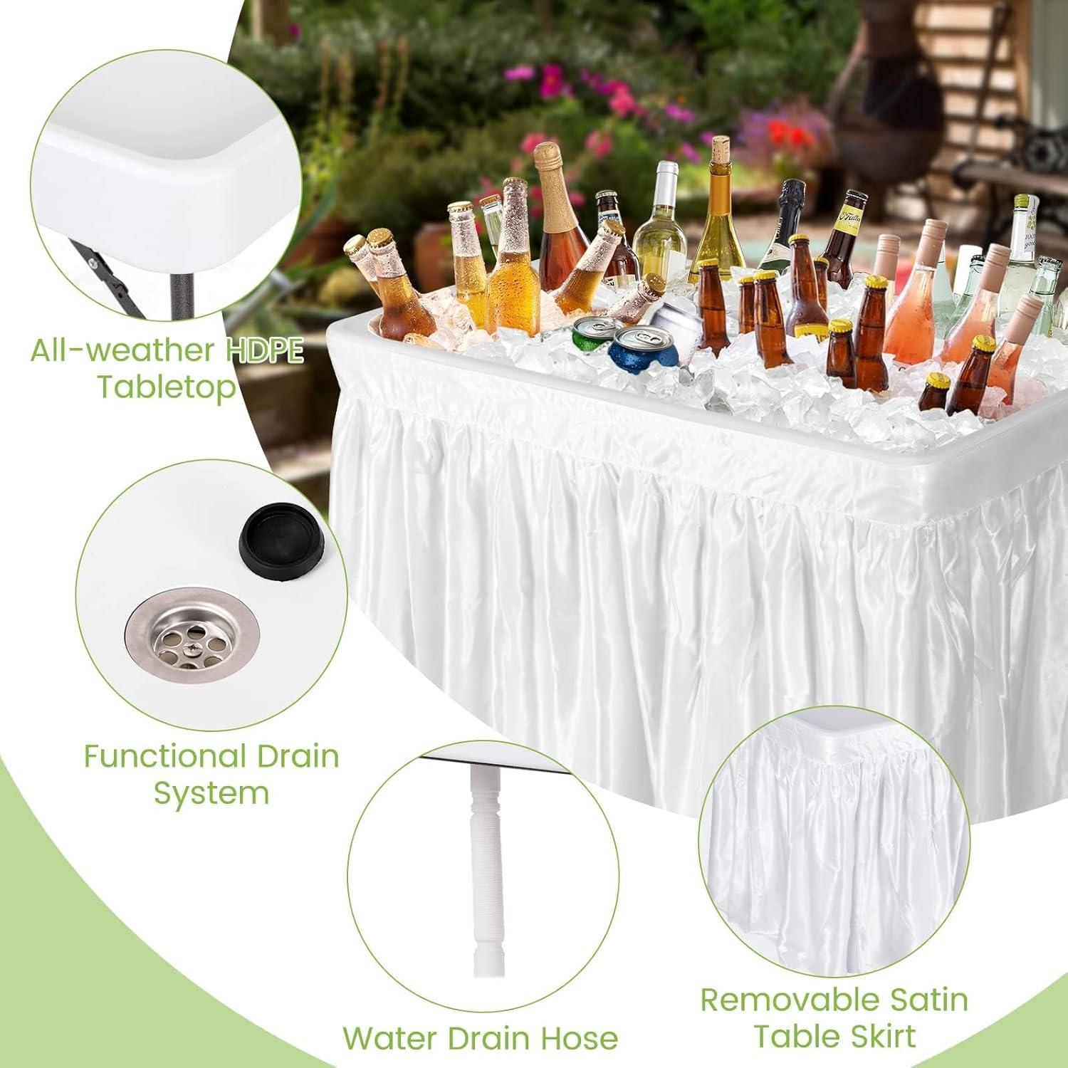 image:imageGiantex Folding Ice Table with Drain 4 ft Portable Cooler with Removable Skirt No Assembly Fill and Chill Table for Food Drink Beverage Foldable Party Ice Bin for Camping BBQ Outdoor WhiteWhite