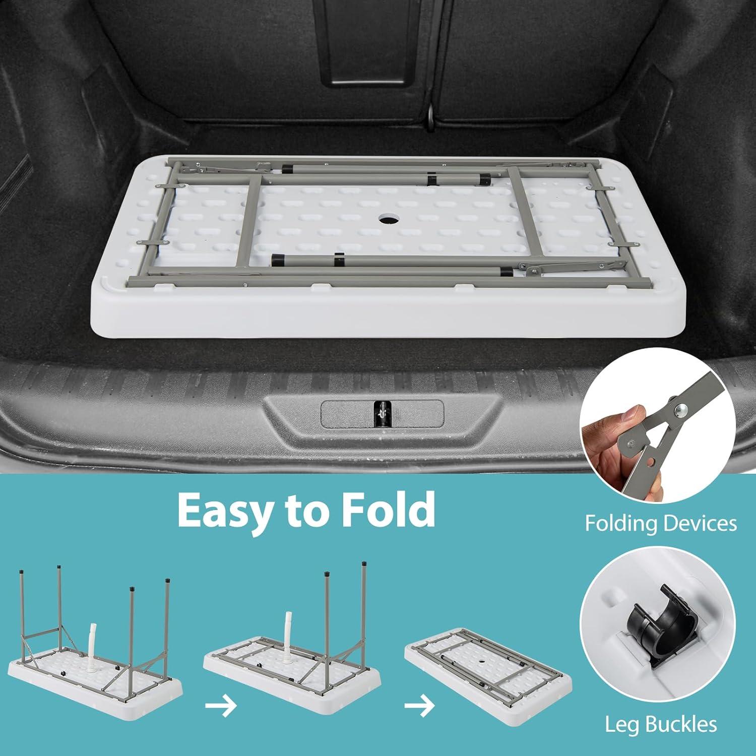 image:imageGiantex Folding Ice Table with Drain 4 ft Portable Cooler with Removable Skirt No Assembly Fill and Chill Table for Food Drink Beverage Foldable Party Ice Bin for Camping BBQ Outdoor WhiteWhite