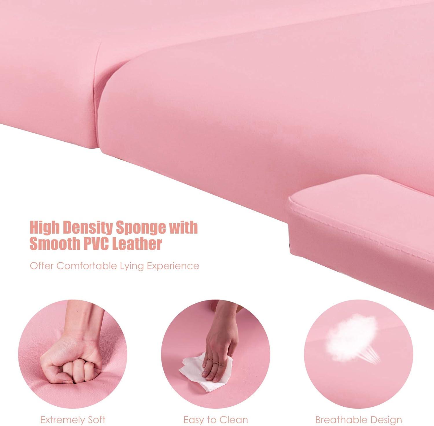 image:imageGiantex Folding Massage Table Lash Bed 84 Professional Massage Bed 2 Fold with Facial Cradle amp Carry Case Spa Facial Tattoo Beds BlackPink