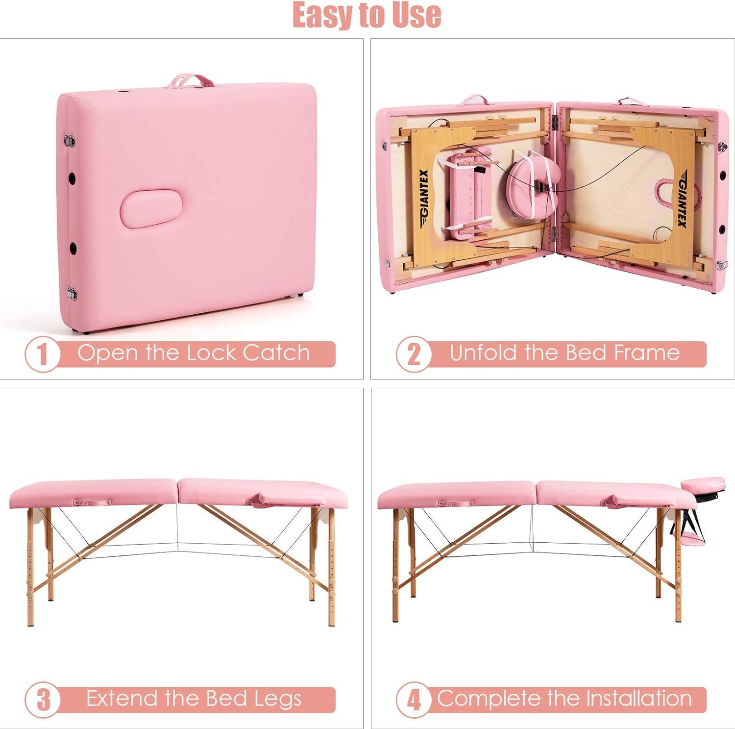 image:imageGiantex Folding Massage Table Lash Bed 84 Professional Massage Bed 2 Fold with Facial Cradle amp Carry Case Spa Facial Tattoo Beds BlackPink