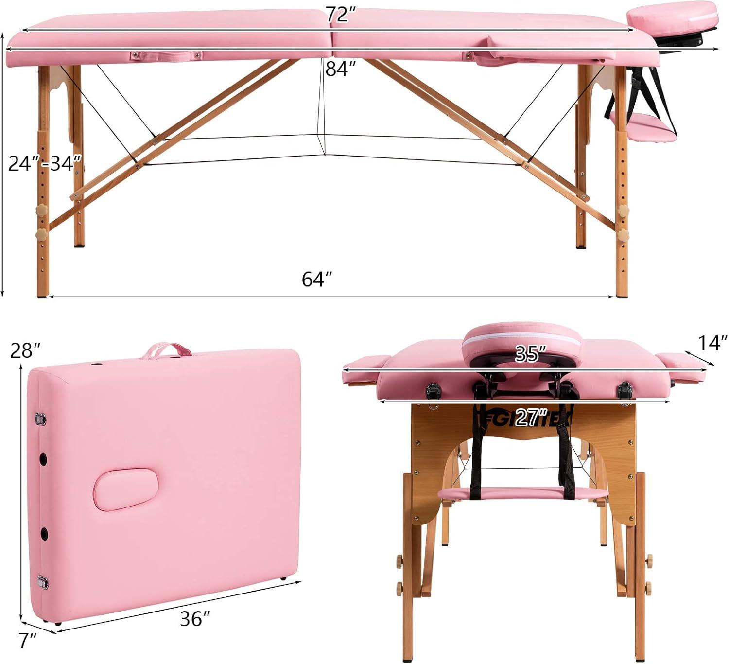 image:imageGiantex Folding Massage Table Lash Bed 84 Professional Massage Bed 2 Fold with Facial Cradle amp Carry Case Spa Facial Tattoo Beds BlackPink