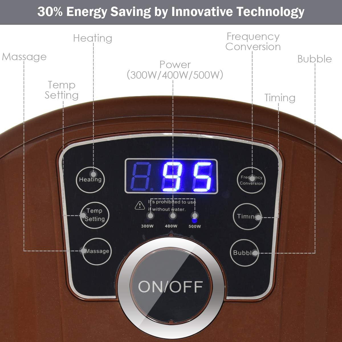 image:imageGiantex Foot Spa Foot Bath Massager with Heat Bubbles 16 Pedicure Shiatsu Roller Massage Points Adjustable Time amp Temperature Led Display Drainage Pipe Foot Soak Tub Pedicure Foot Spa Brown