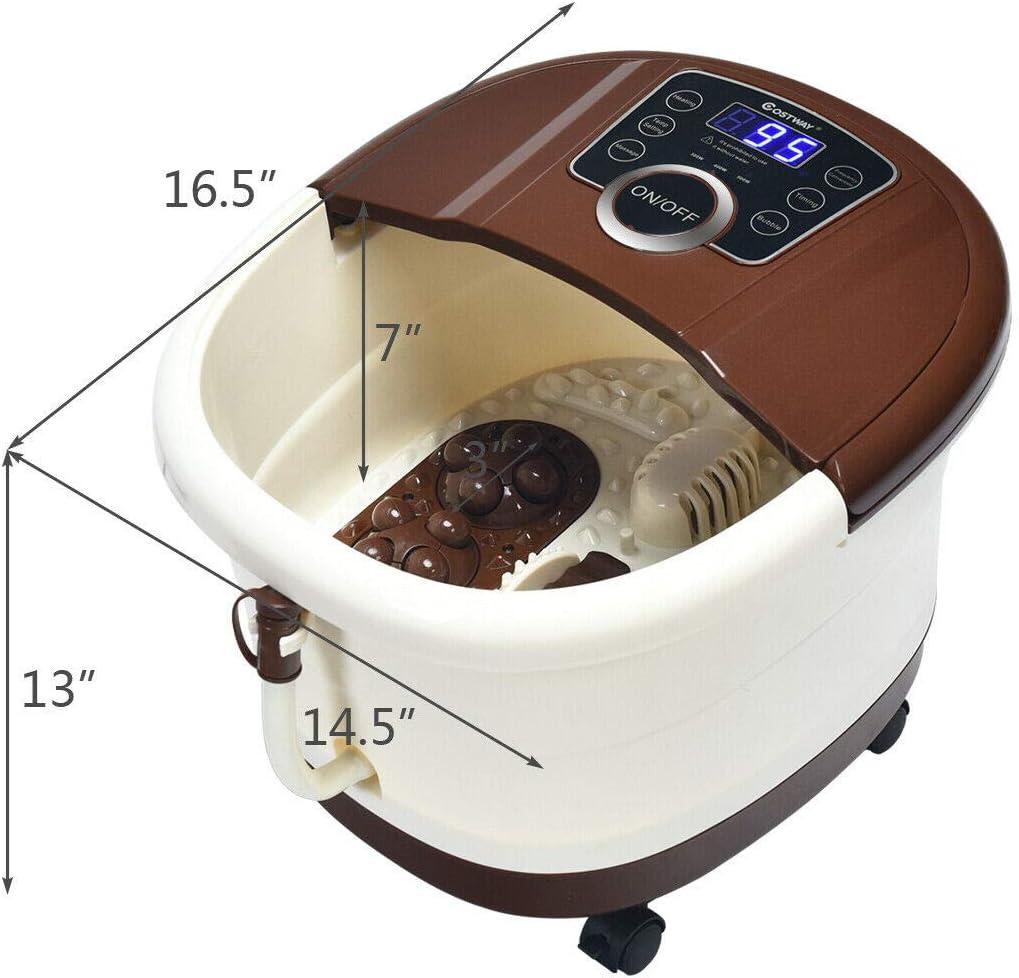 image:imageGiantex Foot Spa Foot Bath Massager with Heat Bubbles 16 Pedicure Shiatsu Roller Massage Points Adjustable Time amp Temperature Led Display Drainage Pipe Foot Soak Tub Pedicure Foot Spa Brown