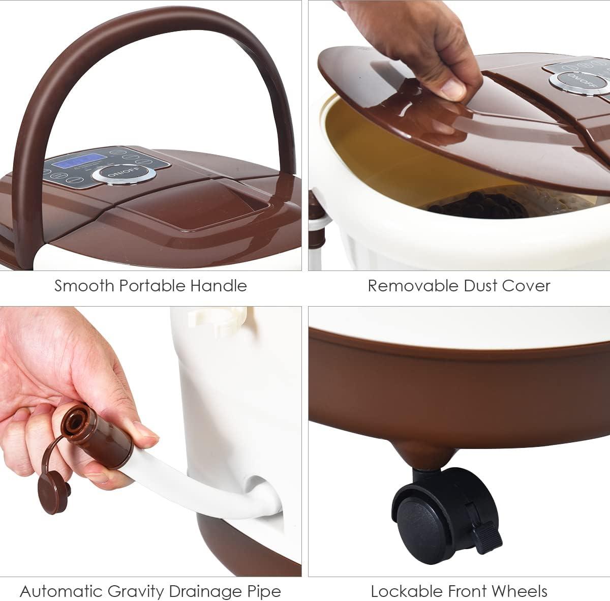 image:imageGiantex Foot Spa Foot Bath Massager with Heat Bubbles 16 Pedicure Shiatsu Roller Massage Points Adjustable Time amp Temperature Led Display Drainage Pipe Foot Soak Tub Pedicure Foot Spa Brown