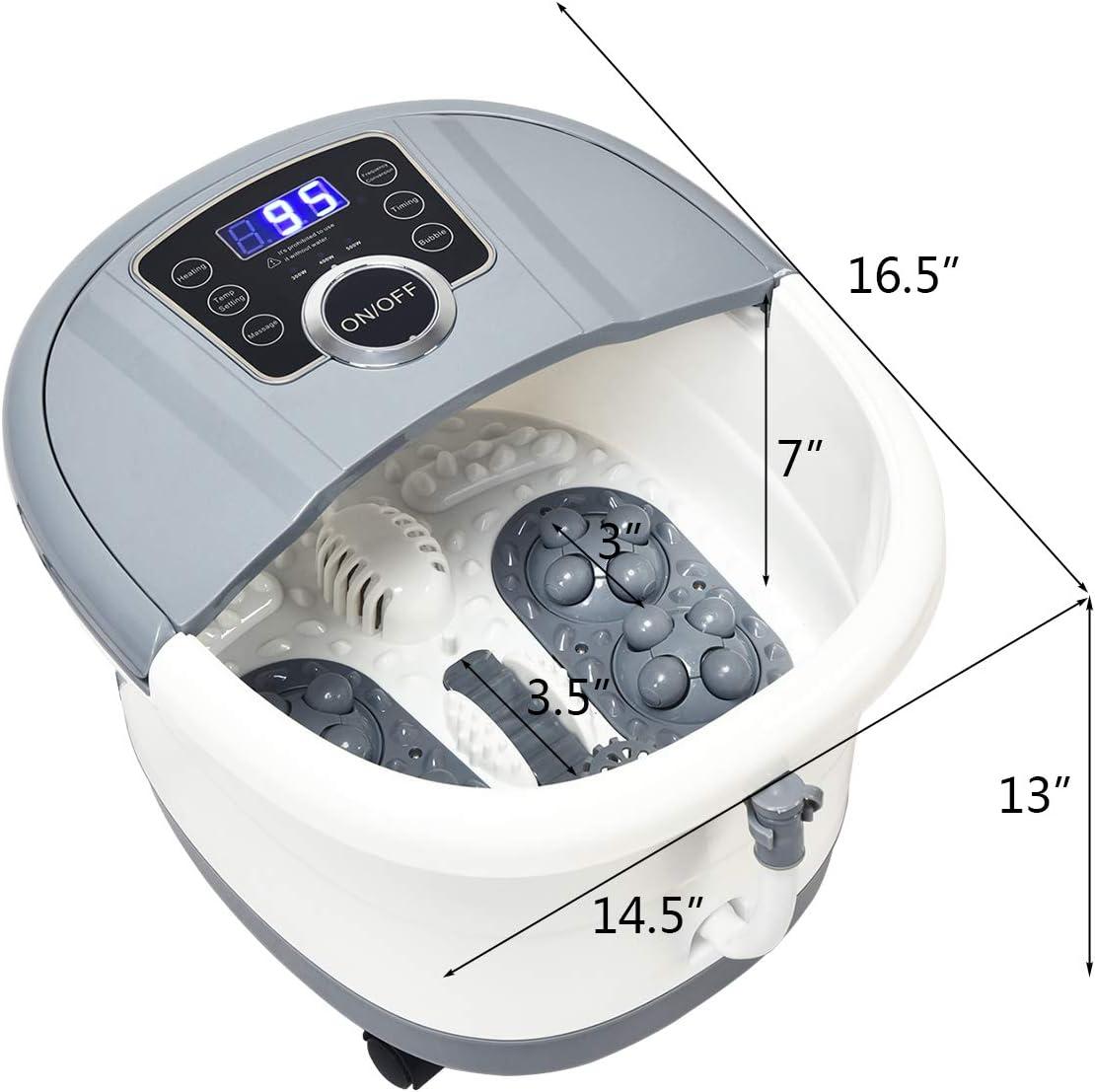 image:imageGiantex Foot Spa Foot Bath Massager with Heat Bubbles 16 Pedicure Shiatsu Roller Massage Points Adjustable Time amp Temperature Led Display Drainage Pipe Foot Soak Tub Pedicure Foot SpaGrey