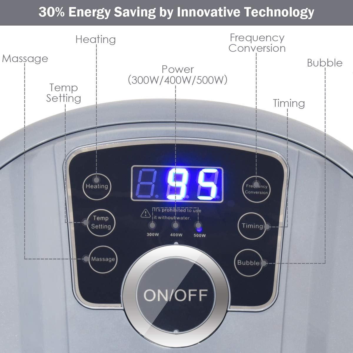 image:imageGiantex Foot Spa Foot Bath Massager with Heat Bubbles 16 Pedicure Shiatsu Roller Massage Points Adjustable Time amp Temperature Led Display Drainage Pipe Foot Soak Tub Pedicure Foot SpaGrey