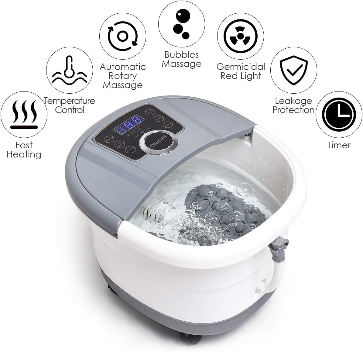 image:imageGiantex Foot Spa Foot Bath Massager with Heat Bubbles 16 Pedicure Shiatsu Roller Massage Points Adjustable Time amp Temperature Led Display Drainage Pipe Foot Soak Tub Pedicure Foot SpaGrey