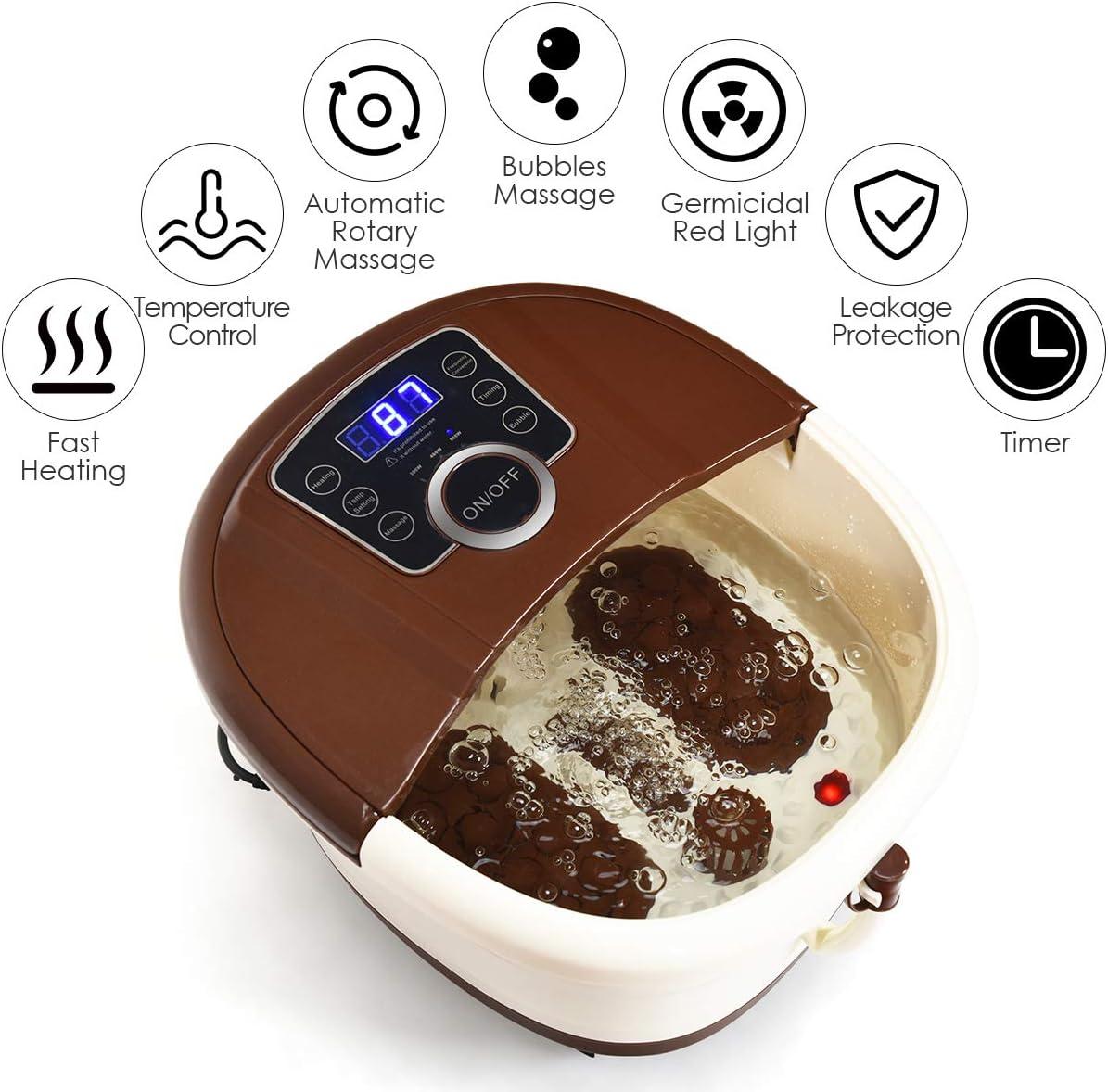image:imageGiantex Foot Spa Foot Bath Massager with Heat Bubbles 16 Pedicure Shiatsu Roller Massage Points Adjustable Time amp Temperature Led Display Drainage Pipe Foot Soak Tub Pedicure Foot Spa Brown