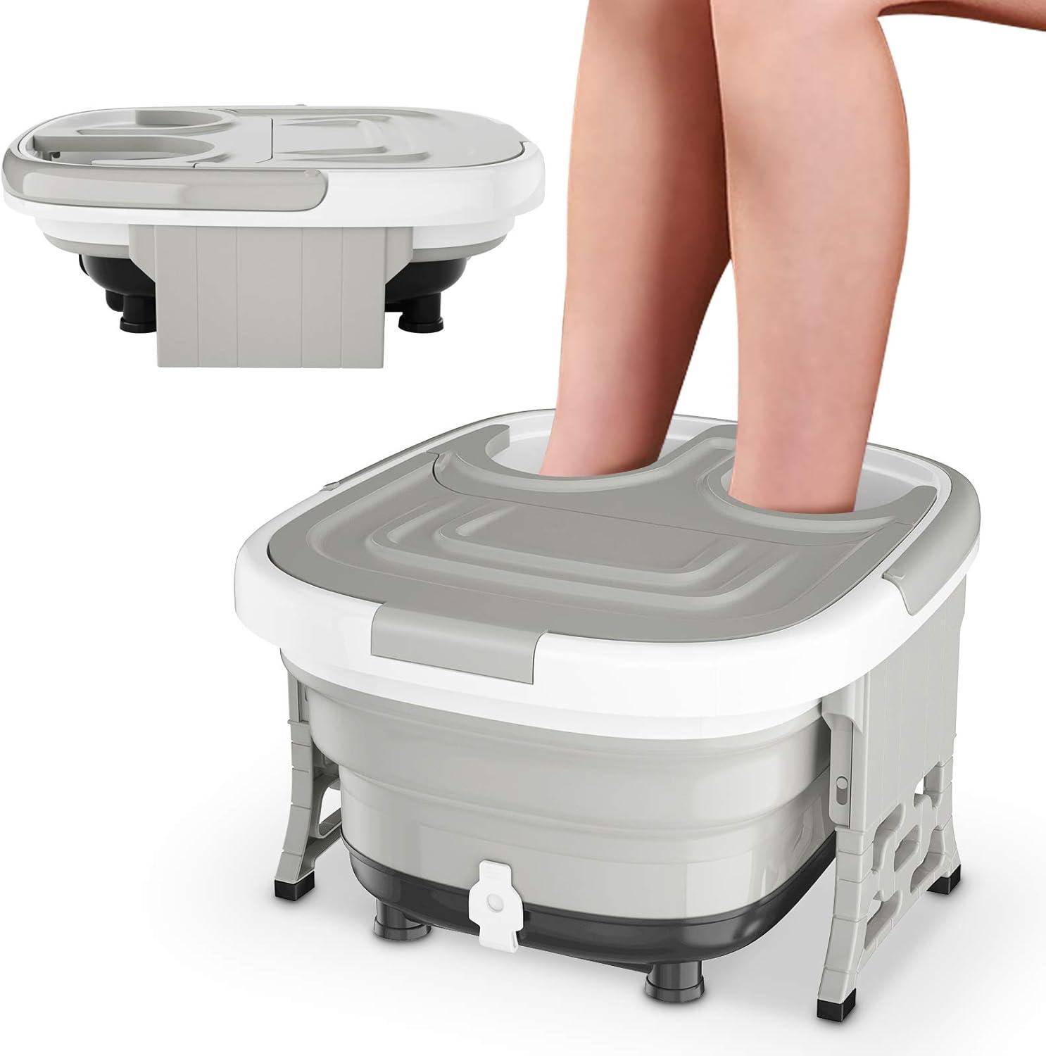 image:imageGiantex Foot Spa Foot Bath Massager with Heat Bubbles 6 Motorized Shiatsu Rollers Time amp Temperature Settings Folding Cover Pedicure Tub Bath Collapsible 6 in 1 Foot Bath Soak Tub GrayGray