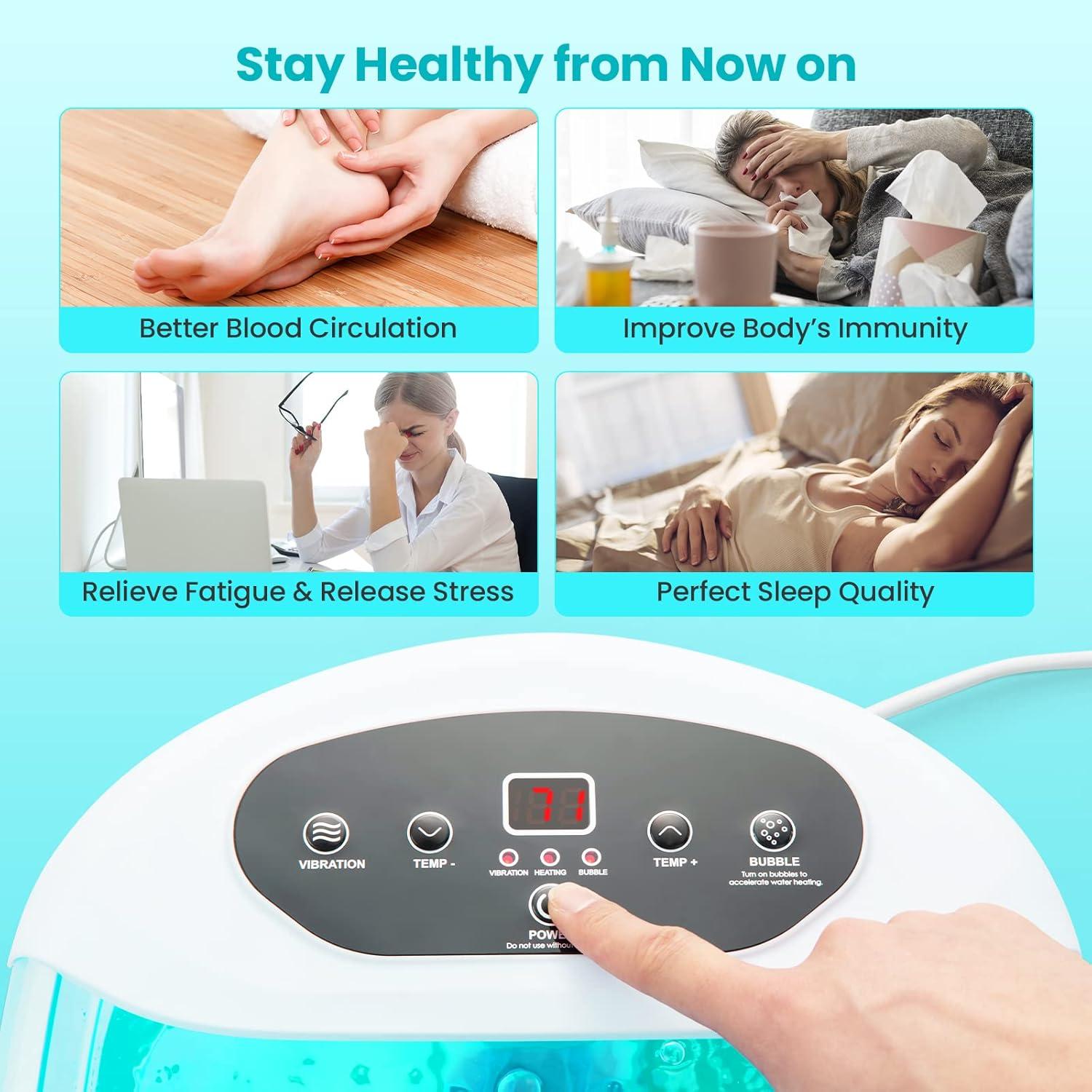 image:imageGiantex Foot Spa with Heat and Massage Feet Bath Soak Tub wBubble Vibration Removable Pedicure Stone Massage Beads Auto ShutOff Relieve Feet Stress Pedicure Foot Soaker Tub BlueTurquoise