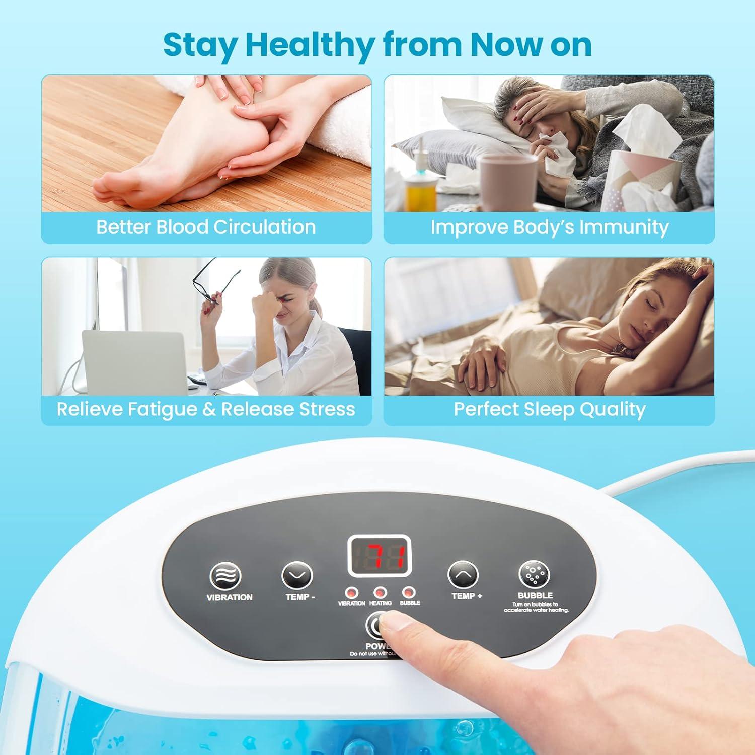 image:imageGiantex Foot Spa with Heat and Massage Feet Bath Soak Tub wBubble Vibration Removable Pedicure Stone Massage Beads Auto ShutOff Relieve Feet Stress Pedicure Foot Soaker Tub BlueBlue