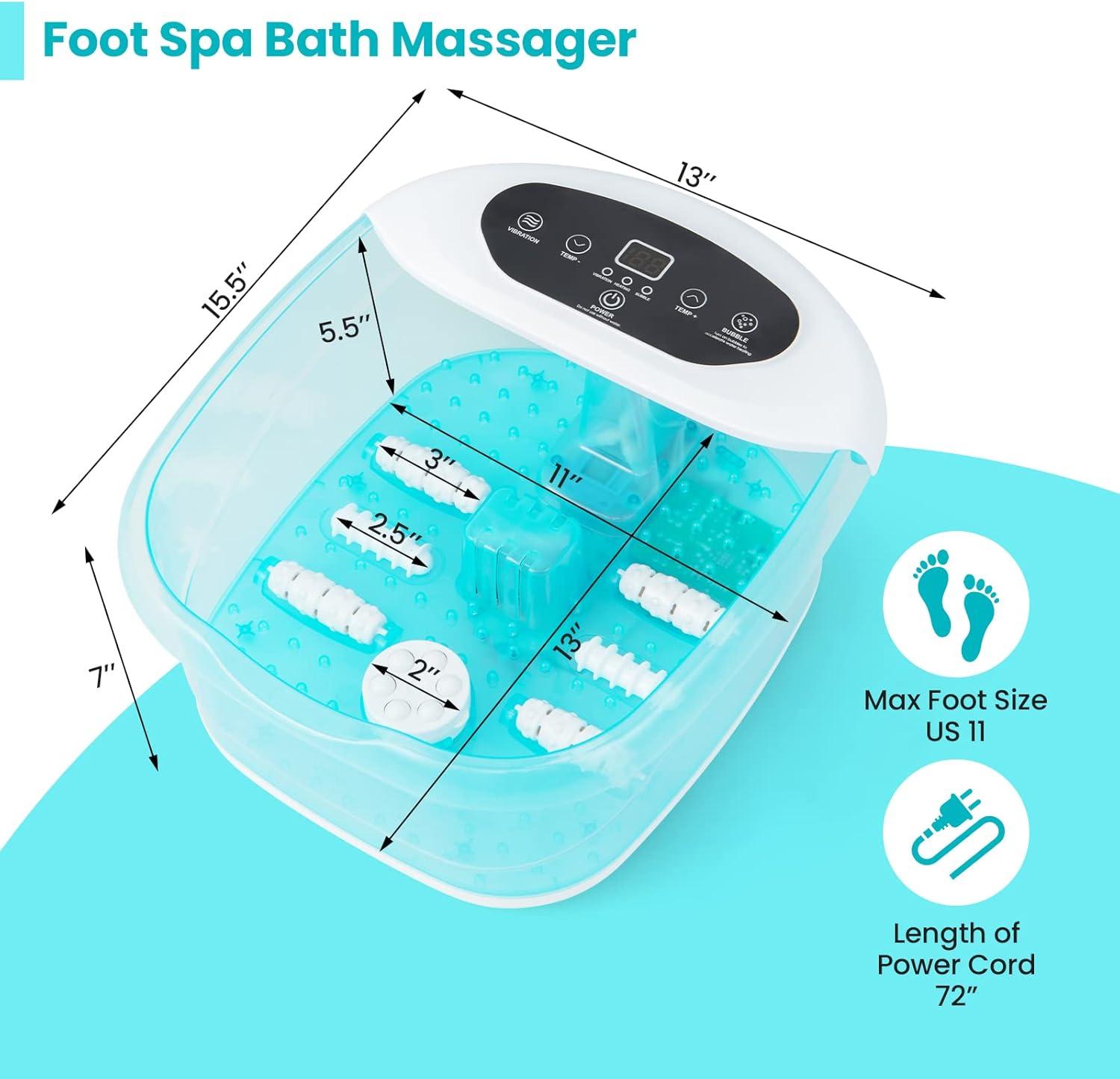 image:imageGiantex Foot Spa with Heat and Massage Feet Bath Soak Tub wBubble Vibration Removable Pedicure Stone Massage Beads Auto ShutOff Relieve Feet Stress Pedicure Foot Soaker Tub BlueTurquoise