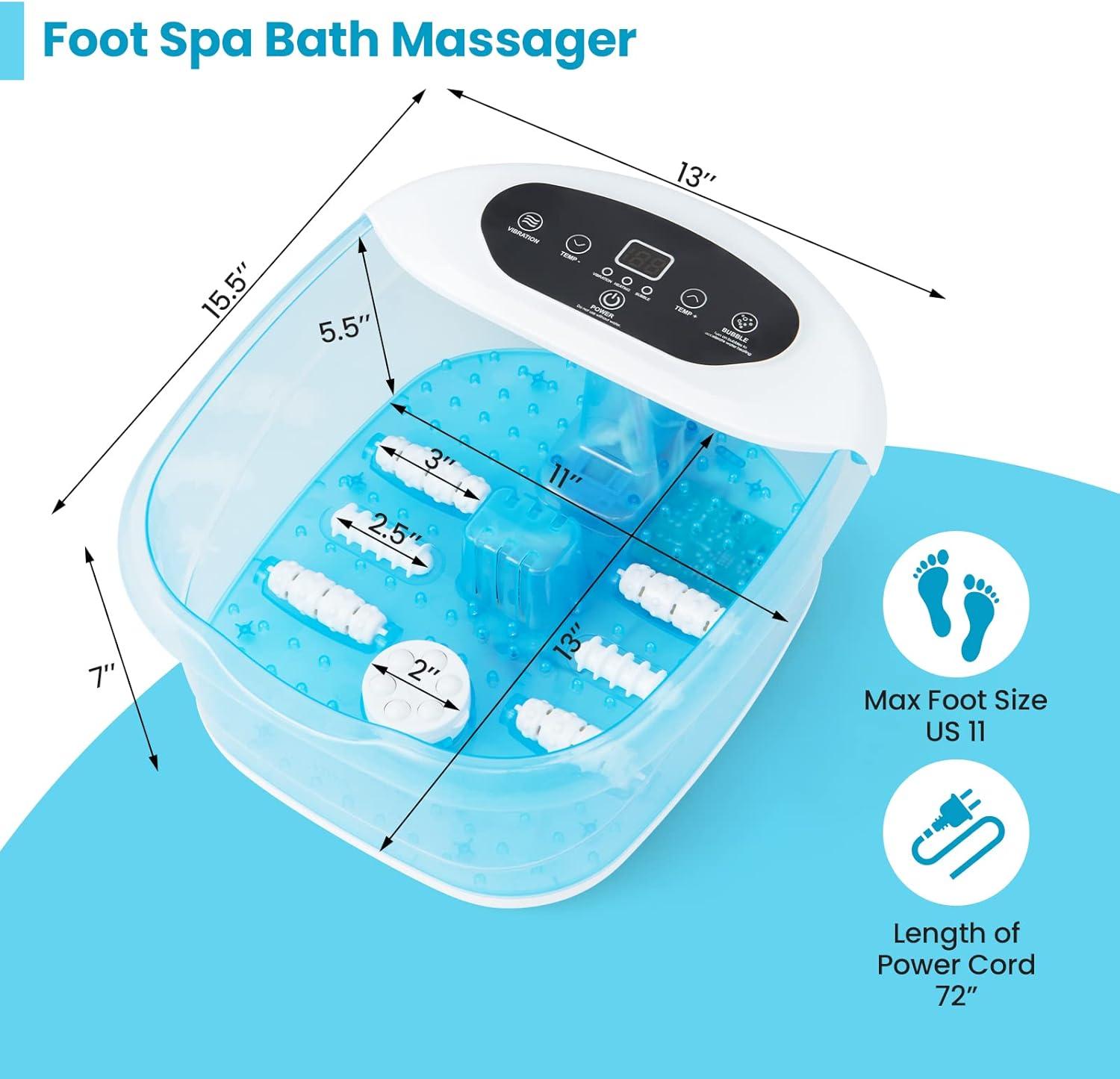 image:imageGiantex Foot Spa with Heat and Massage Feet Bath Soak Tub wBubble Vibration Removable Pedicure Stone Massage Beads Auto ShutOff Relieve Feet Stress Pedicure Foot Soaker Tub BlueBlue