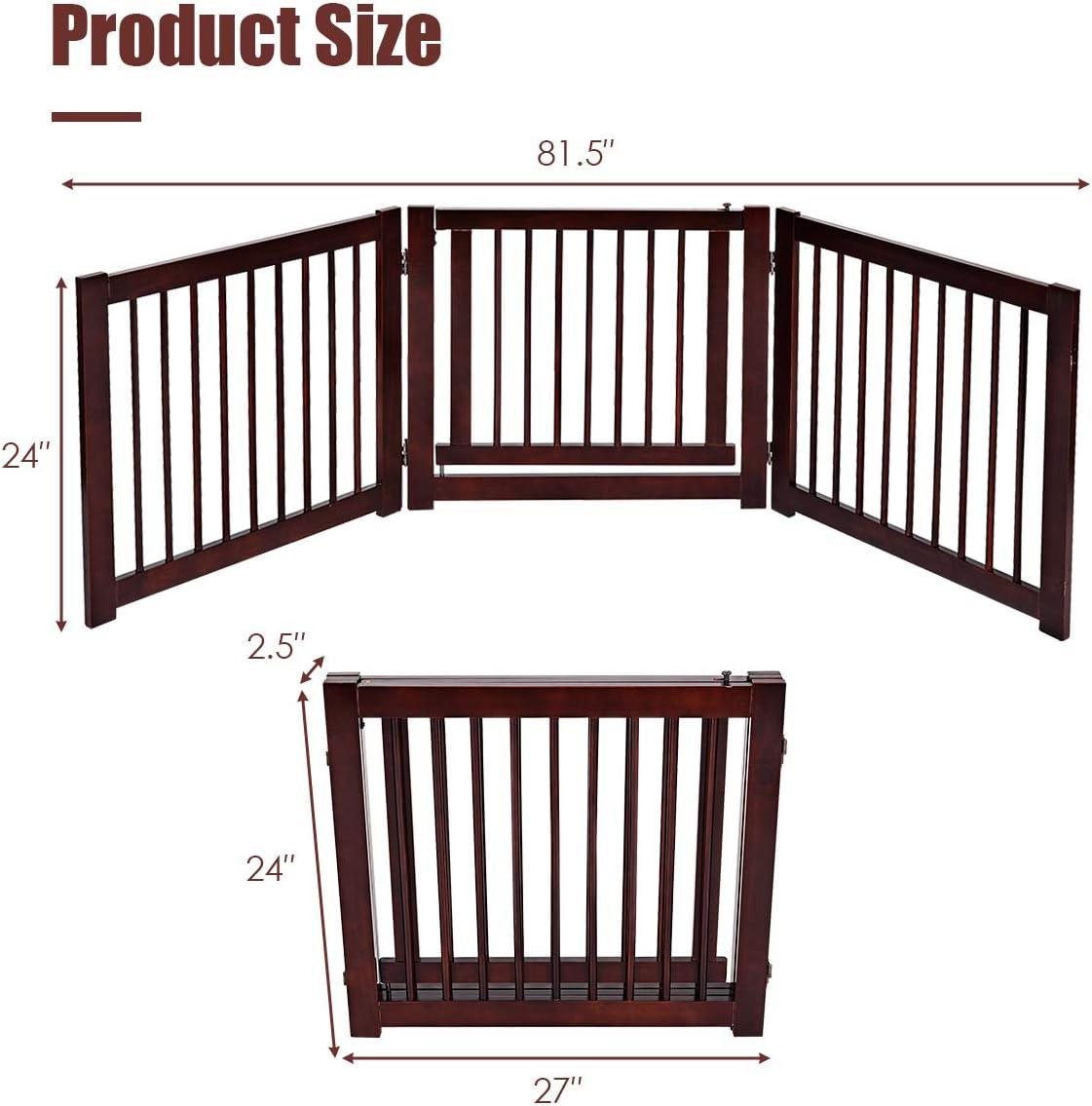 image:imageGiantex Freestanding Pet Gate with Door 24inch 3 Panels Wooden Dog Gate with Walk Through Door Foldable Pet Safety Puppy Fence Adjustable Pen for House Doorway Stairs