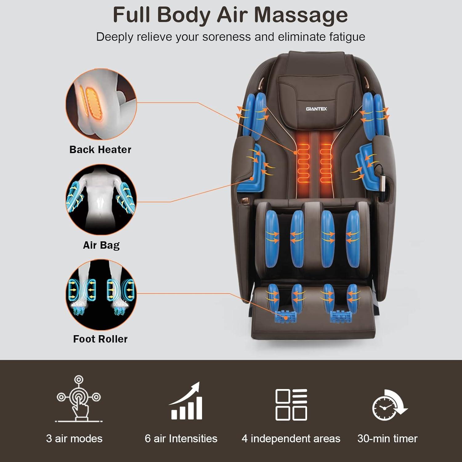 image:imageGiantex Full Body Massage Chair Electric Recliner Chair with SL Track Air Bag ZeroGravity Back Heater Foot Roller Bluetooth Shoulder Detector 8 Auto Modes Free Indoor Delivery