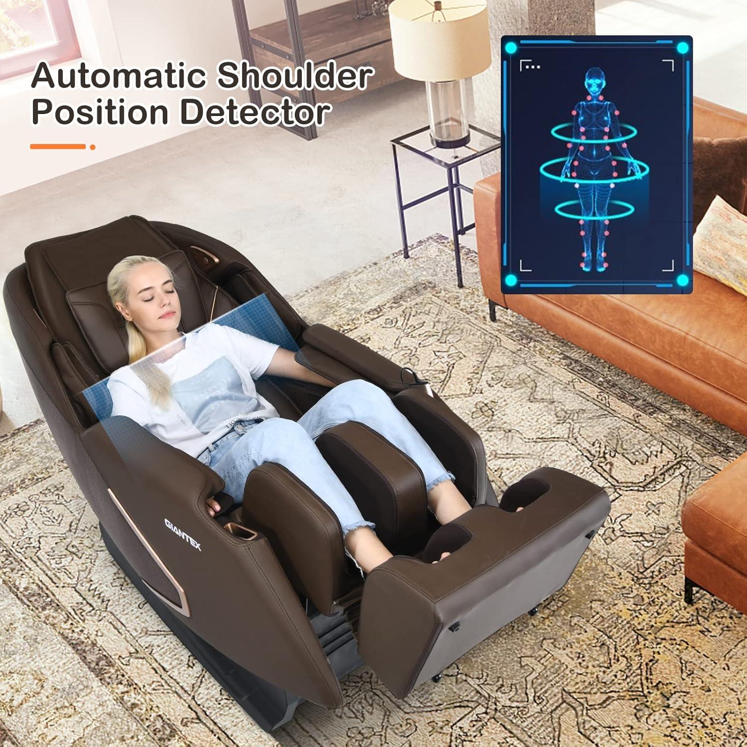image:imageGiantex Full Body Massage Chair Electric Recliner Chair with SL Track Air Bag ZeroGravity Back Heater Foot Roller Bluetooth Shoulder Detector 8 Auto Modes Free Indoor Delivery