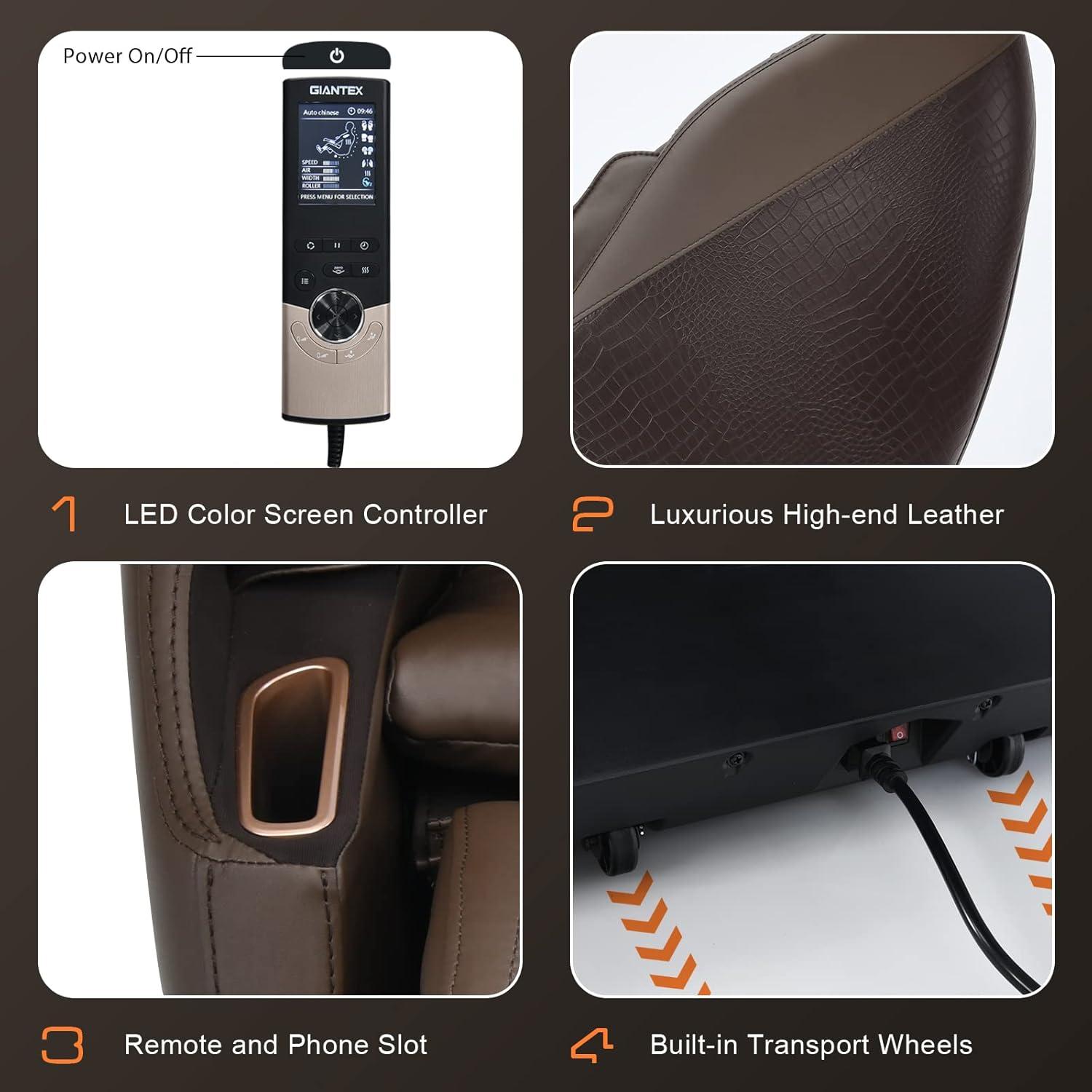 image:imageGiantex Full Body Massage Chair Electric Recliner Chair with SL Track Air Bag ZeroGravity Back Heater Foot Roller Bluetooth Shoulder Detector 8 Auto Modes Free Indoor Delivery