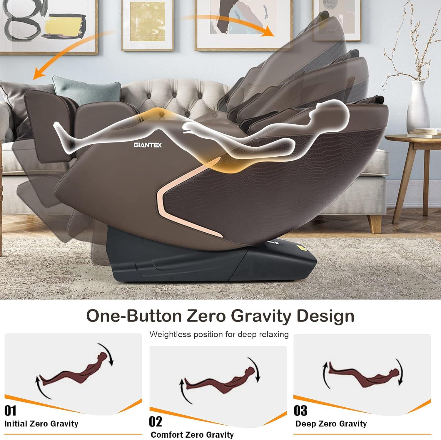 image:imageGiantex Full Body Massage Chair Electric Recliner Chair with SL Track Air Bag ZeroGravity Back Heater Foot Roller Bluetooth Shoulder Detector 8 Auto Modes Free Indoor Delivery