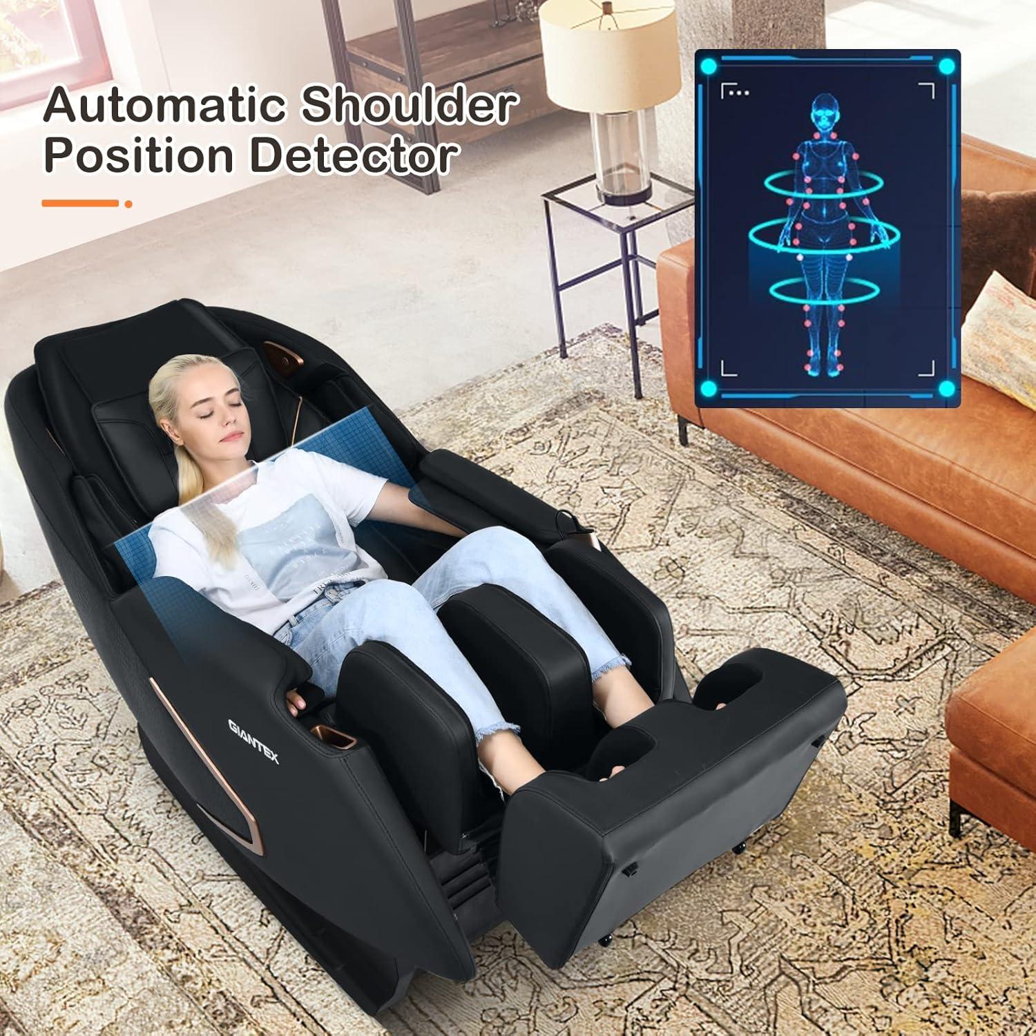 image:imageGiantex Full Body Massage Chair Electric Recliner Chair with SL Track Air Bag ZeroGravity Heater Foot Roller Bluetooth Shoulder Detector 8 Auto Modes Free Indoor Delivery