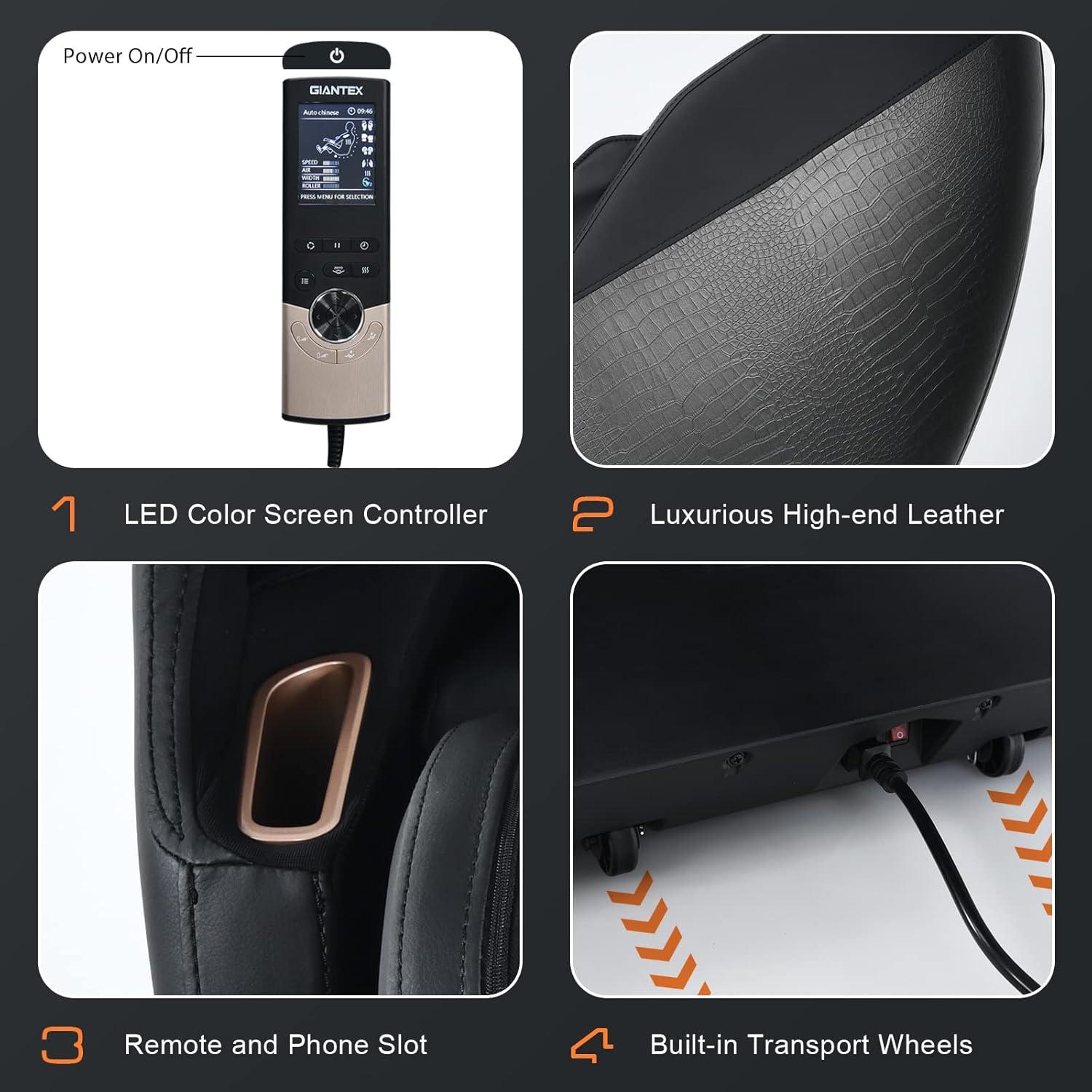 image:imageGiantex Full Body Massage Chair Electric Recliner Chair with SL Track Air Bag ZeroGravity Heater Foot Roller Bluetooth Shoulder Detector 8 Auto Modes Free Indoor Delivery