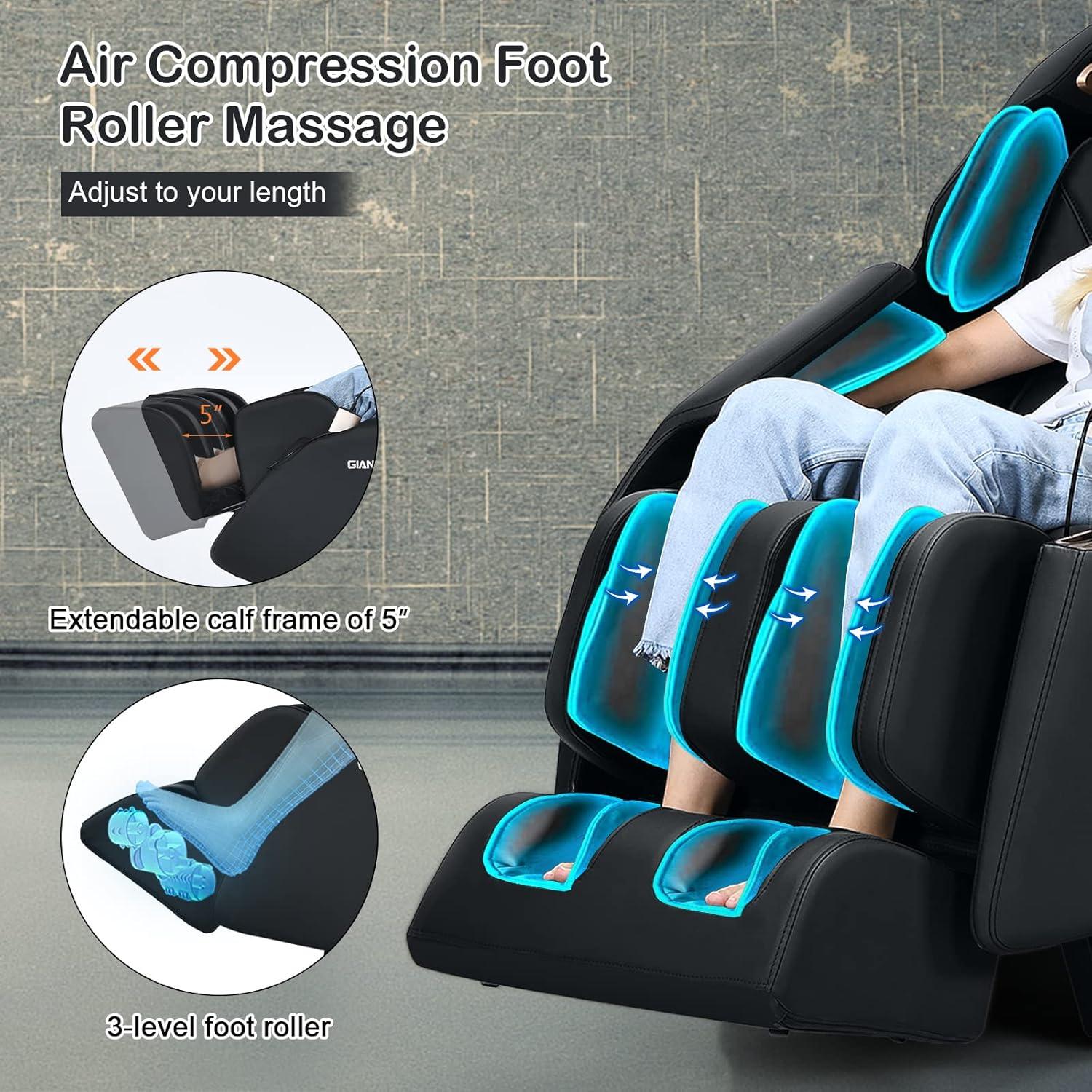 image:imageGiantex Full Body Massage Chair Electric Recliner Chair with SL Track Air Bag ZeroGravity Heater Foot Roller Bluetooth Shoulder Detector 8 Auto Modes Free Indoor Delivery