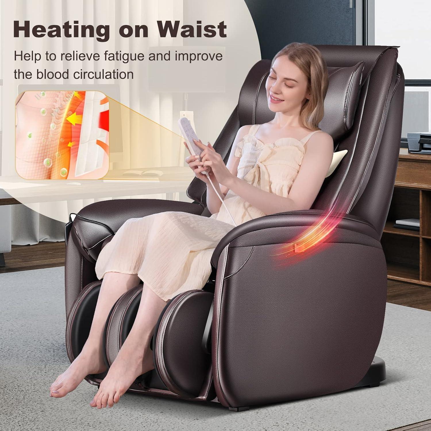 image:imageGiantex Full Body Massage Chair Zero Gravity SL Track Electric Recliner with Reversible Footrest Back Heater Wheels amp Pillow Shoulder Detection Calf Airbag No Installation Free Indoor DeliveryCoffee