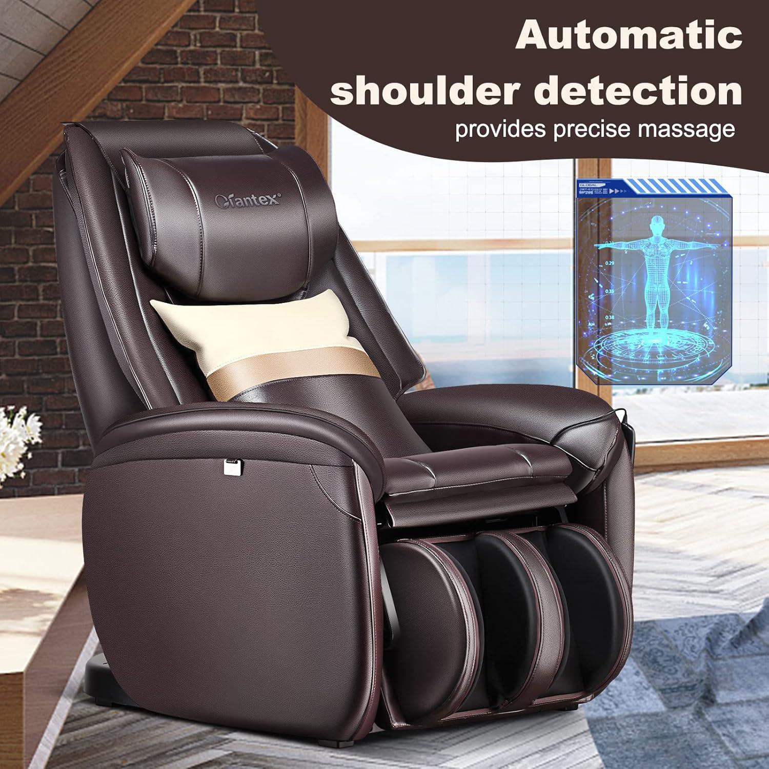 image:imageGiantex Full Body Massage Chair Zero Gravity SL Track Electric Recliner with Reversible Footrest Back Heater Wheels amp Pillow Shoulder Detection Calf Airbag No Installation Free Indoor DeliveryCoffee