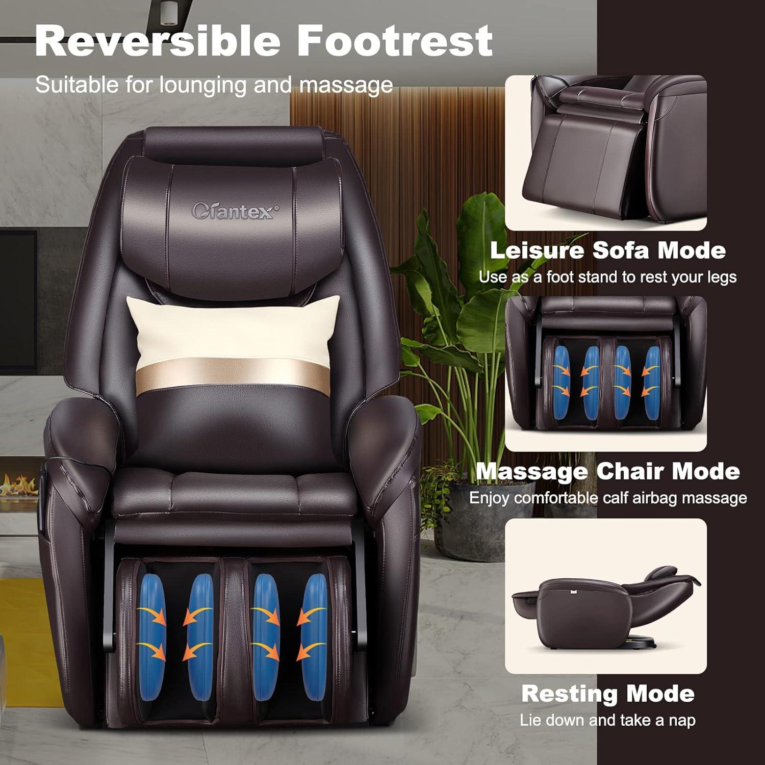 image:imageGiantex Full Body Massage Chair Zero Gravity SL Track Electric Recliner with Reversible Footrest Back Heater Wheels amp Pillow Shoulder Detection Calf Airbag No Installation Free Indoor DeliveryCoffee
