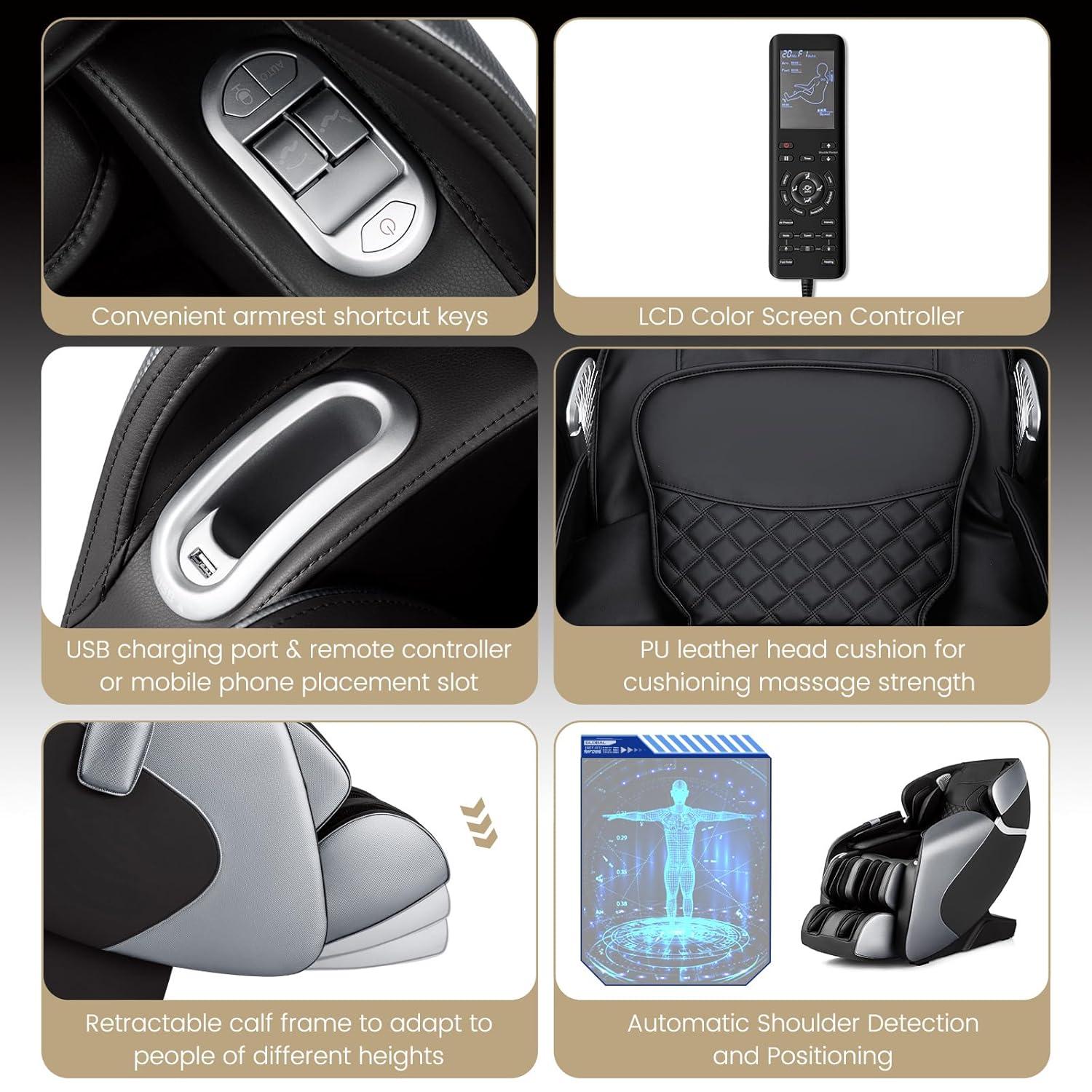 image:imageGiantex Full Body Massage Chair Zero Gravity Shiatsu Massage Recliner with SL Track Voice Control Heat Foot Roller Thai Yoga Stretch Airbags 12 Auto Modes 5 Manual Modes Free Indoor DeliveryBlack