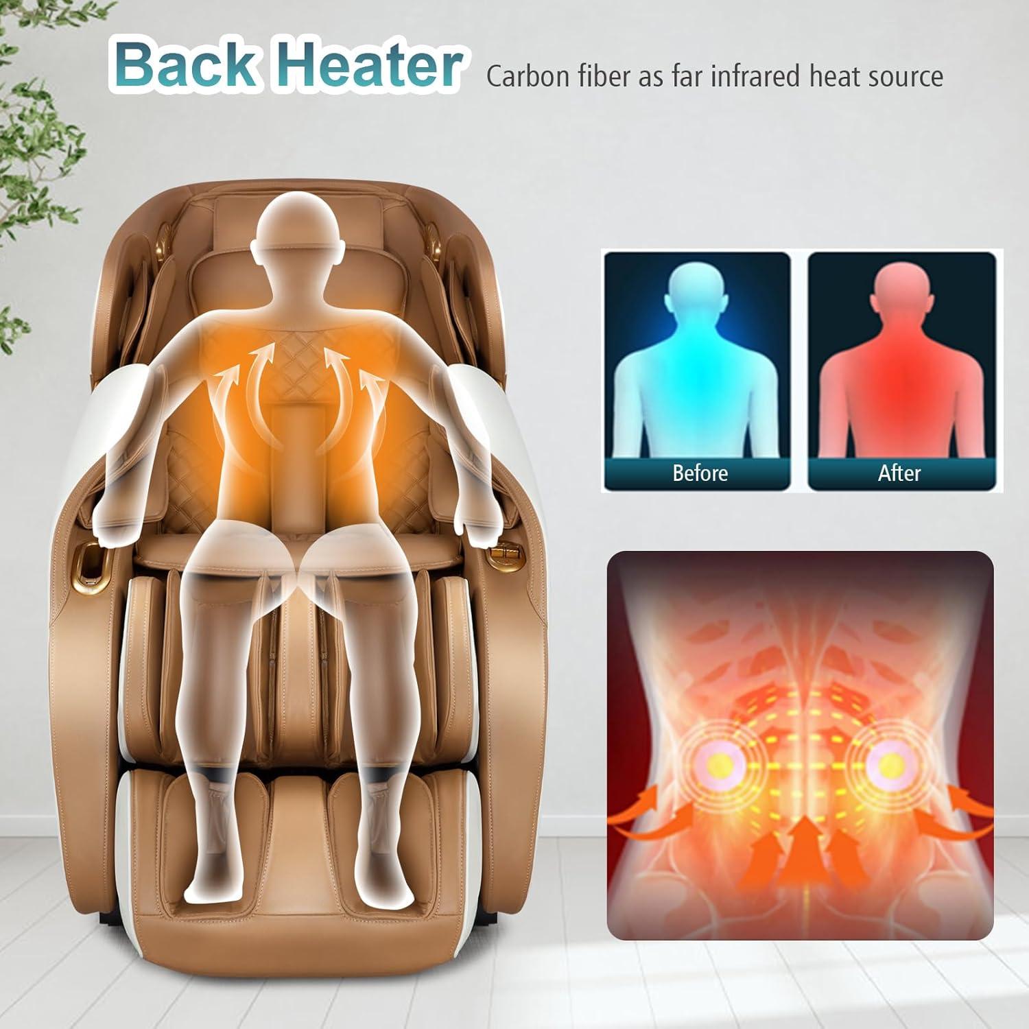 image:imageGiantex Full Body Massage Chair Zero Gravity Shiatsu Massage Recliner with SL Track Voice Control Heat Foot Roller Thai Yoga Stretch Airbags 12 Auto Modes 5 Manual Modes Free Indoor DeliveryBrownwhite