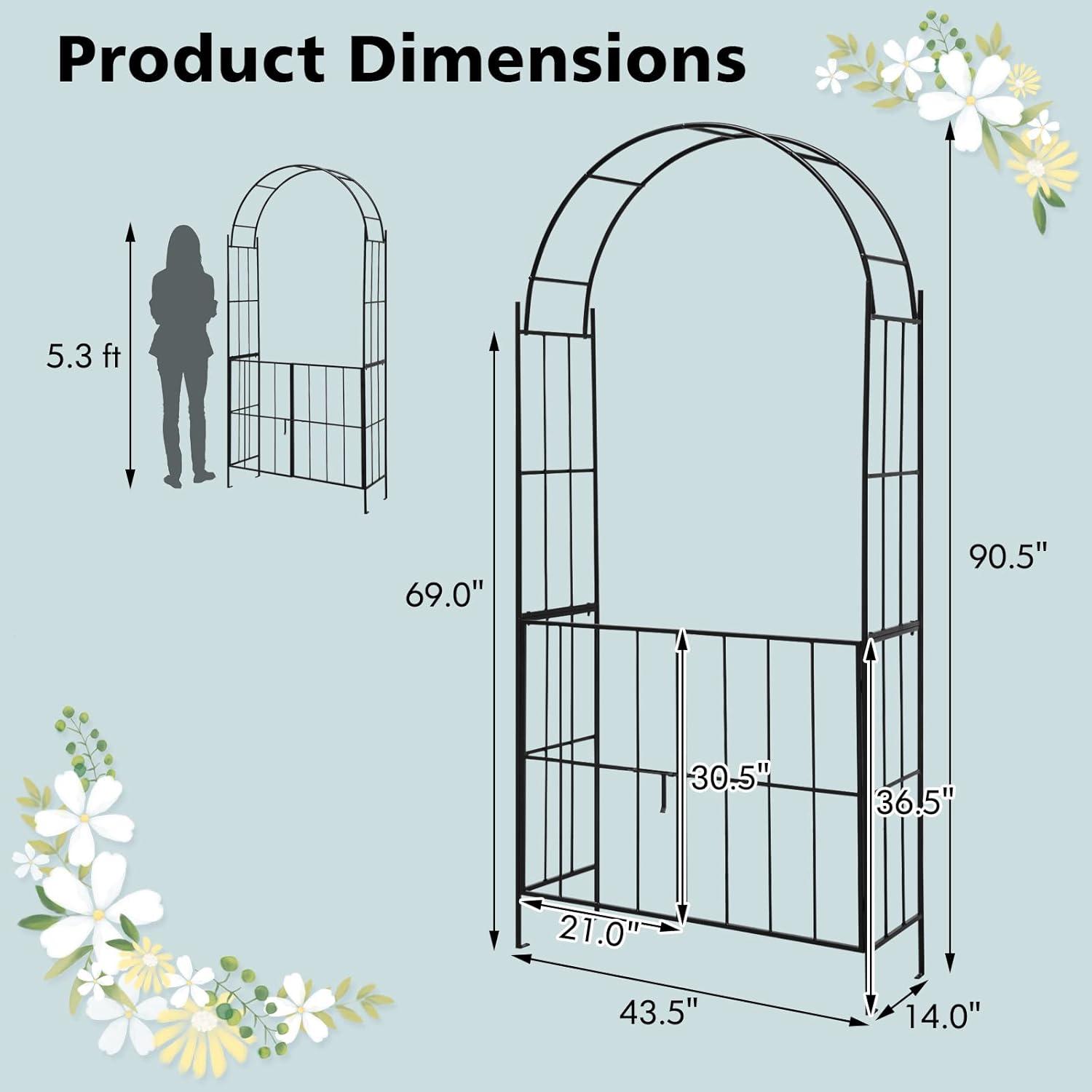 image:imageGiantex Garden Arbor Trellis with Door 75FT Metal Garden Arch with Gate and Stakes for Climbing Plants Rose Vine Arbors and Trellises Pergola for Lawn Patio Wedding Bridal Party Decoration