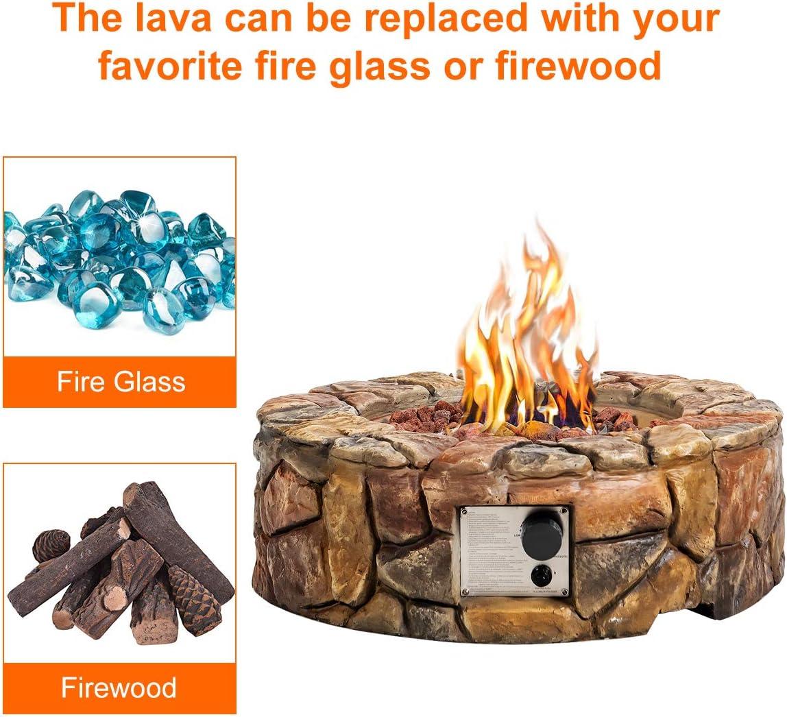 image:imageGiantex Gas Fire Pit 28 Inch 40000 BTU Propane Fire Pit Outdoor wNatural Stone Cover ETL Certification StainlessSteel Gas Burner wElectronic Ignition Lava Rock BrownBrown