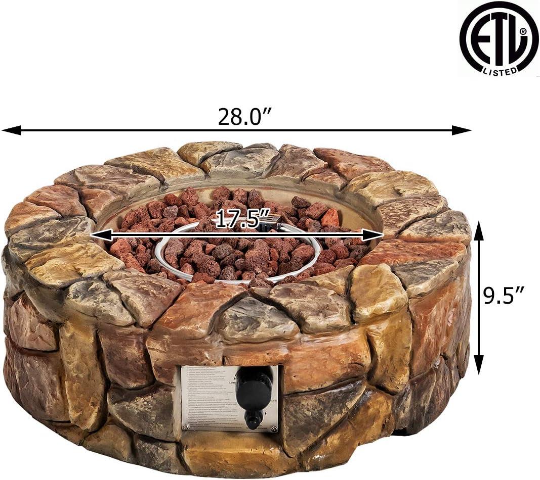 image:imageGiantex Gas Fire Pit 28 Inch 40000 BTU Propane Fire Pit Outdoor wNatural Stone Cover ETL Certification StainlessSteel Gas Burner wElectronic Ignition Lava Rock BrownBrown