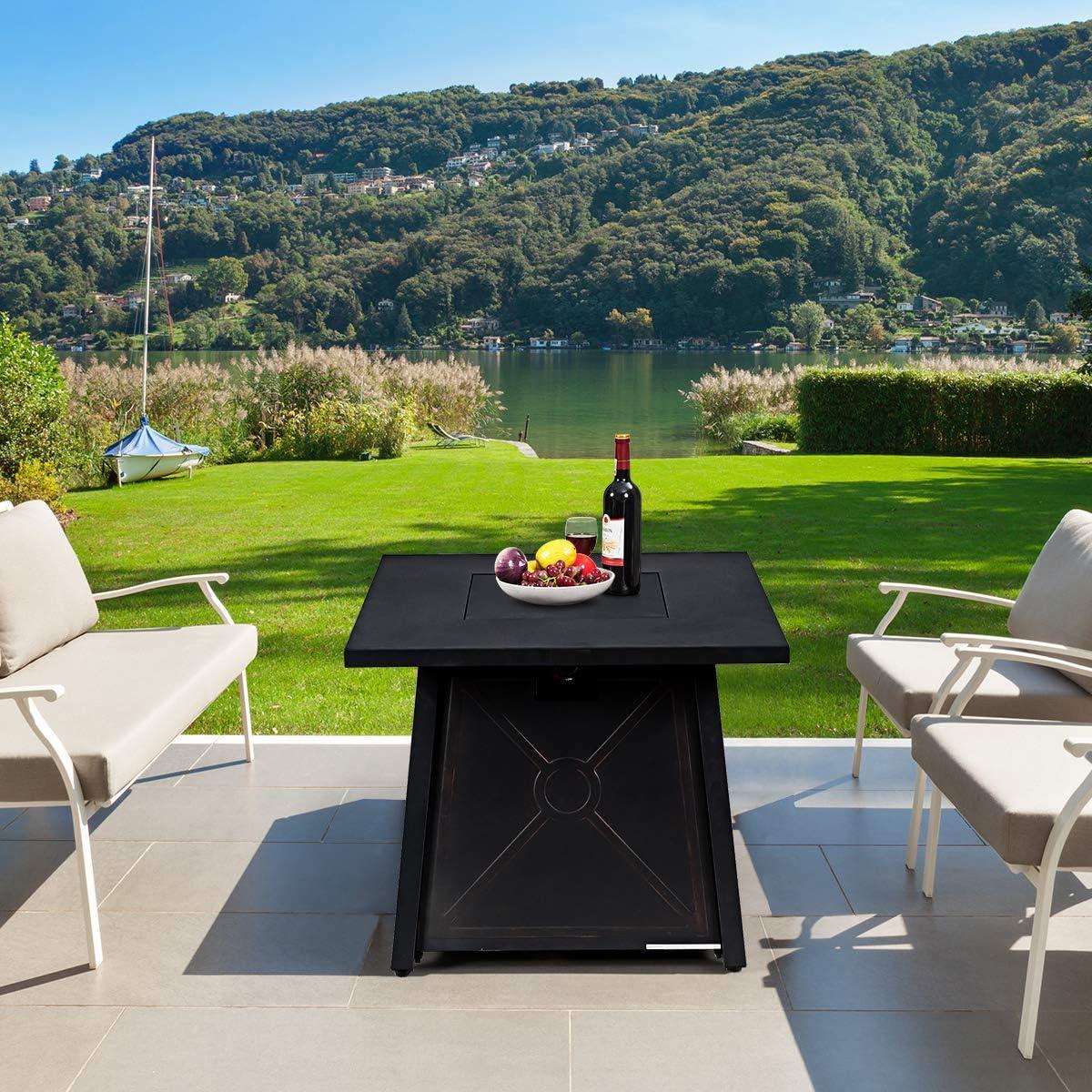 image:imageGiantex Gas Fire Table 30 Inch Square Firepit Table 50000BTU Fire Pits Tables wWaterproof Cover ETL and CSA Certification Patio AutoIgnition Propane Heater Fireplace Table wLava Rock BlackBlack