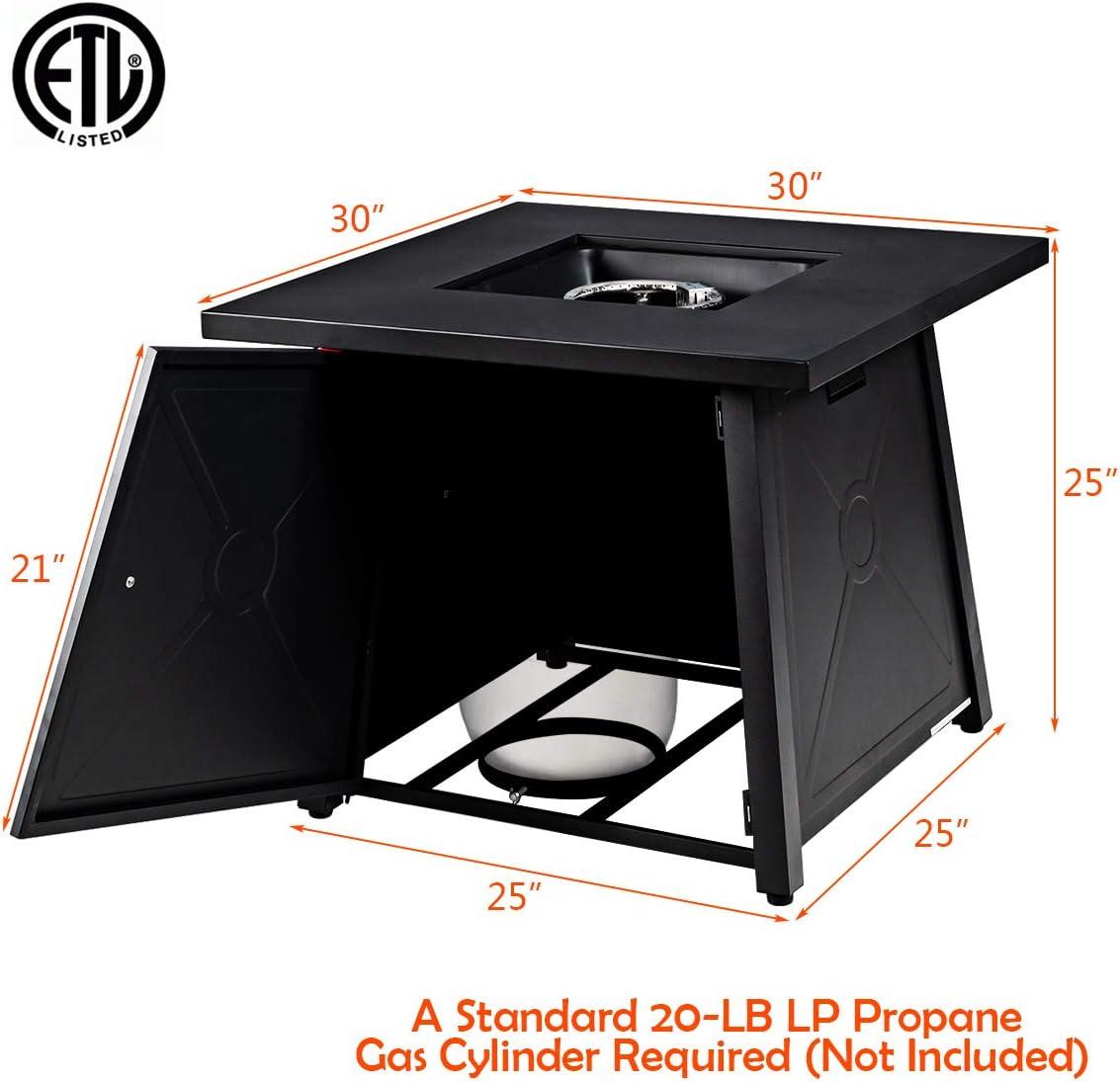 image:imageGiantex Gas Fire Table 30 Inch Square Firepit Table 50000BTU Fire Pits Tables wWaterproof Cover ETL and CSA Certification Patio AutoIgnition Propane Heater Fireplace Table wLava Rock BlackBlack