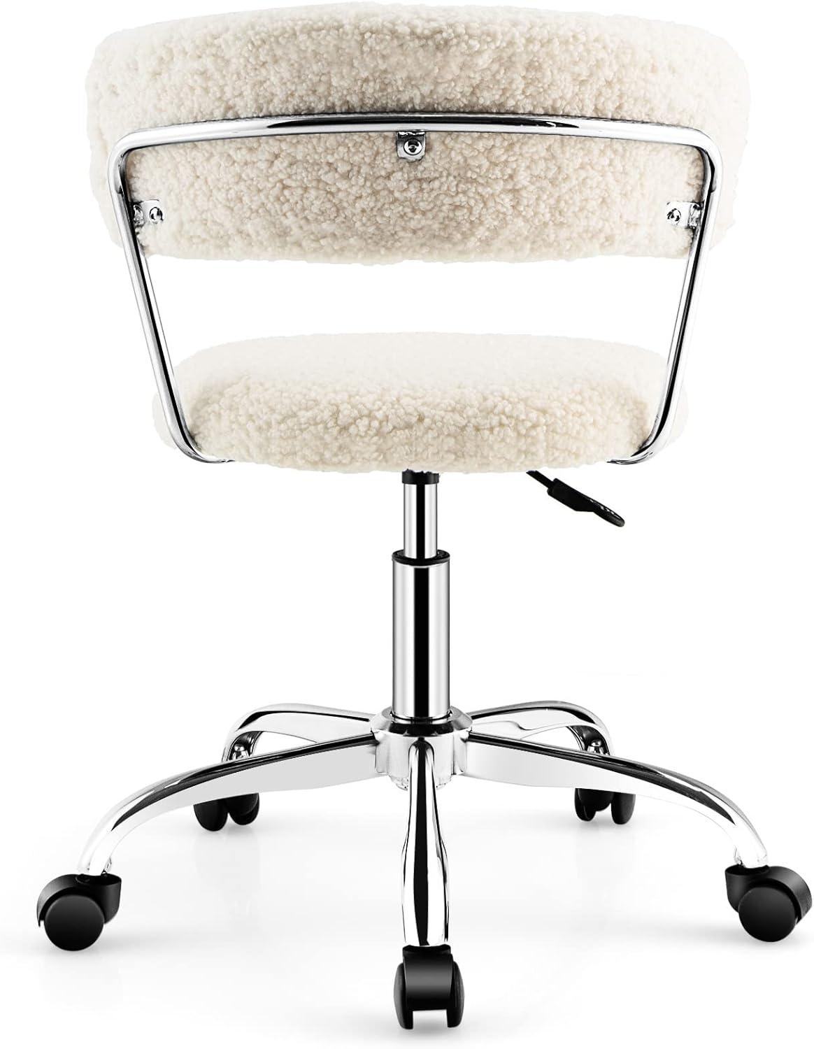 image:imageGiantex Home Office Chair Faux Fur Low Back Swivel Leisure Chair wHeight Adjustable Padded Seat Rolling Armless Vanity Chair wGalvanized Steel Frame for Bedroom Study Guest Room WhiteWhite