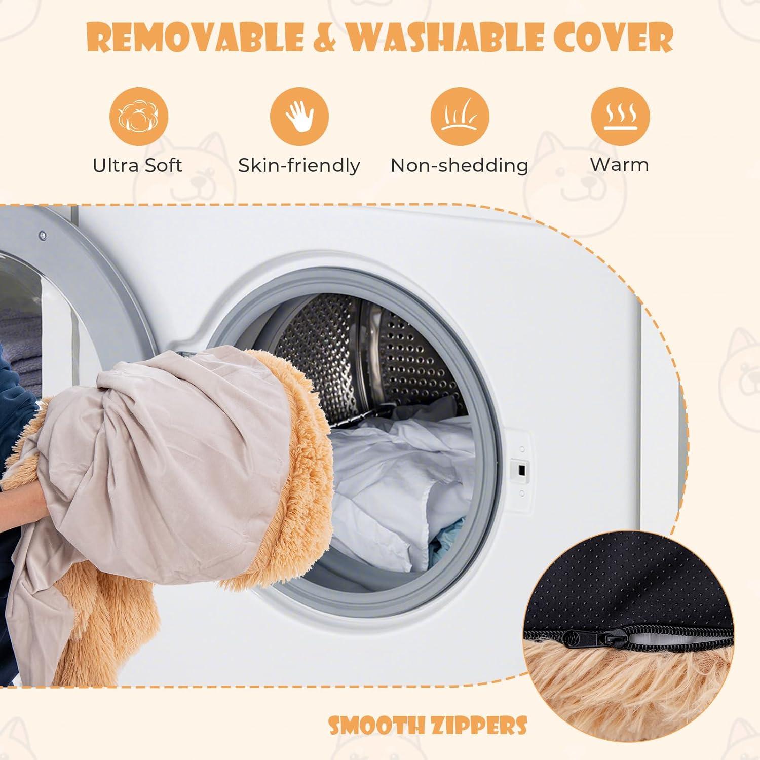 image:imageGiantex Human Dog Bed 71 x 45 Large Human Size Dog Bed for Adult Orthopedic Egg Crate Foam Washable Faux Fur Bed Cover Blanket Pillow for Pets and People Doze Off Napping BrownBrown