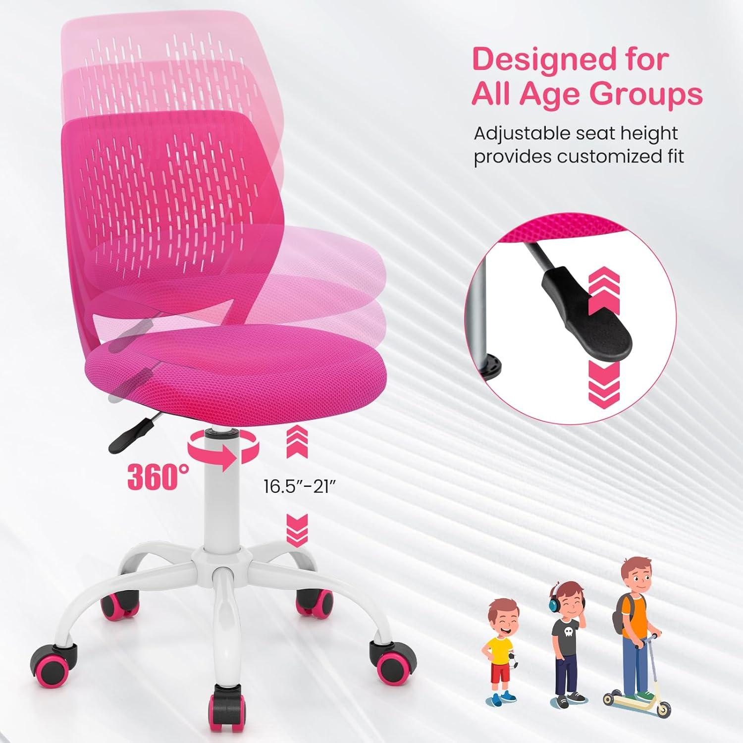 image:imageGiantex Kids Desk Chair Adjustable Children Study Chair Swivel Armless Mesh Task Student Chair Child Desk Chair with Adjustable Height amp Lumbar Support Computer Chair BlueRose