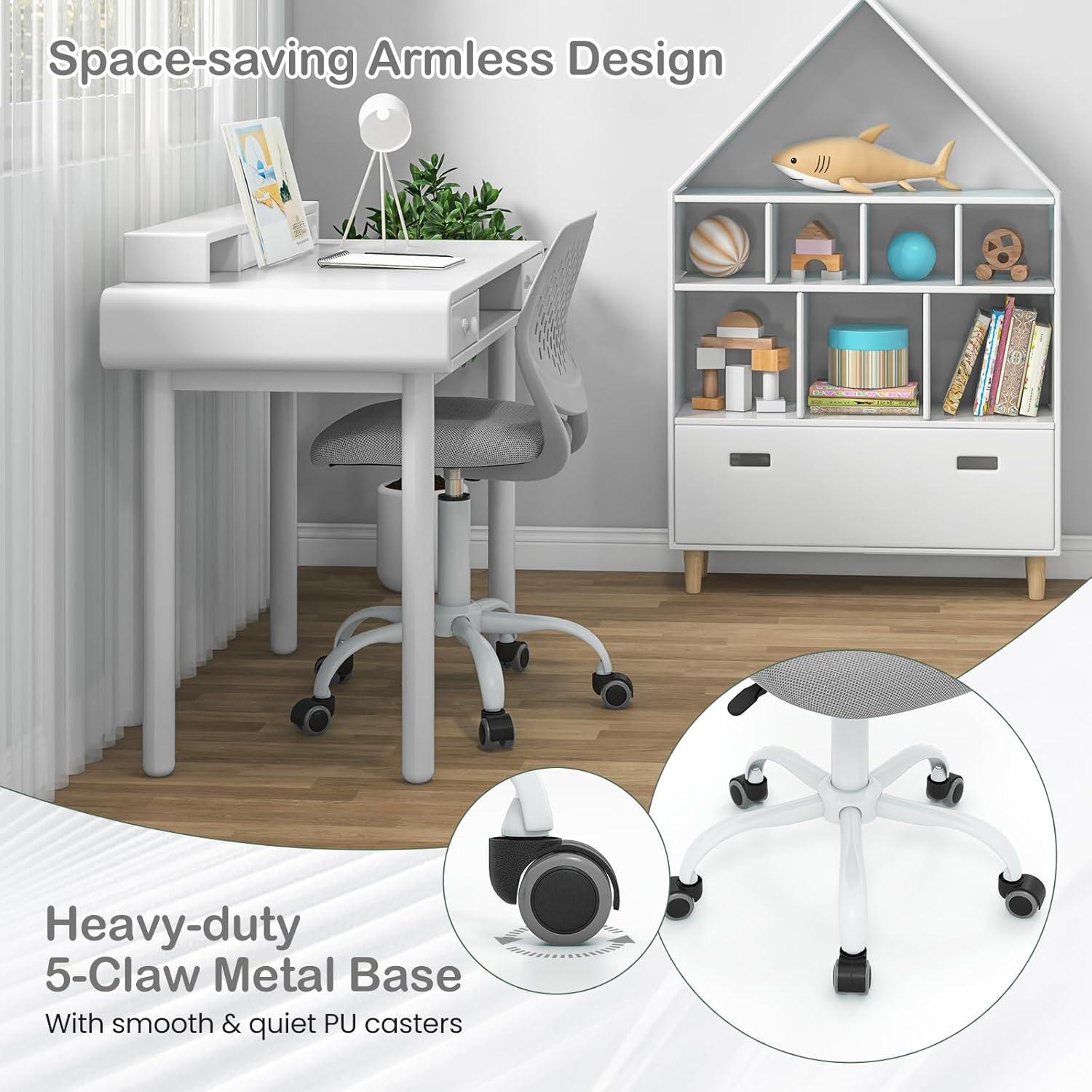 image:imageGiantex Kids Desk Chair Adjustable Children Study Chair Swivel Armless Mesh Task Student Chair Child Desk Chair with Adjustable Height amp Lumbar Support Computer Chair BlueGrey